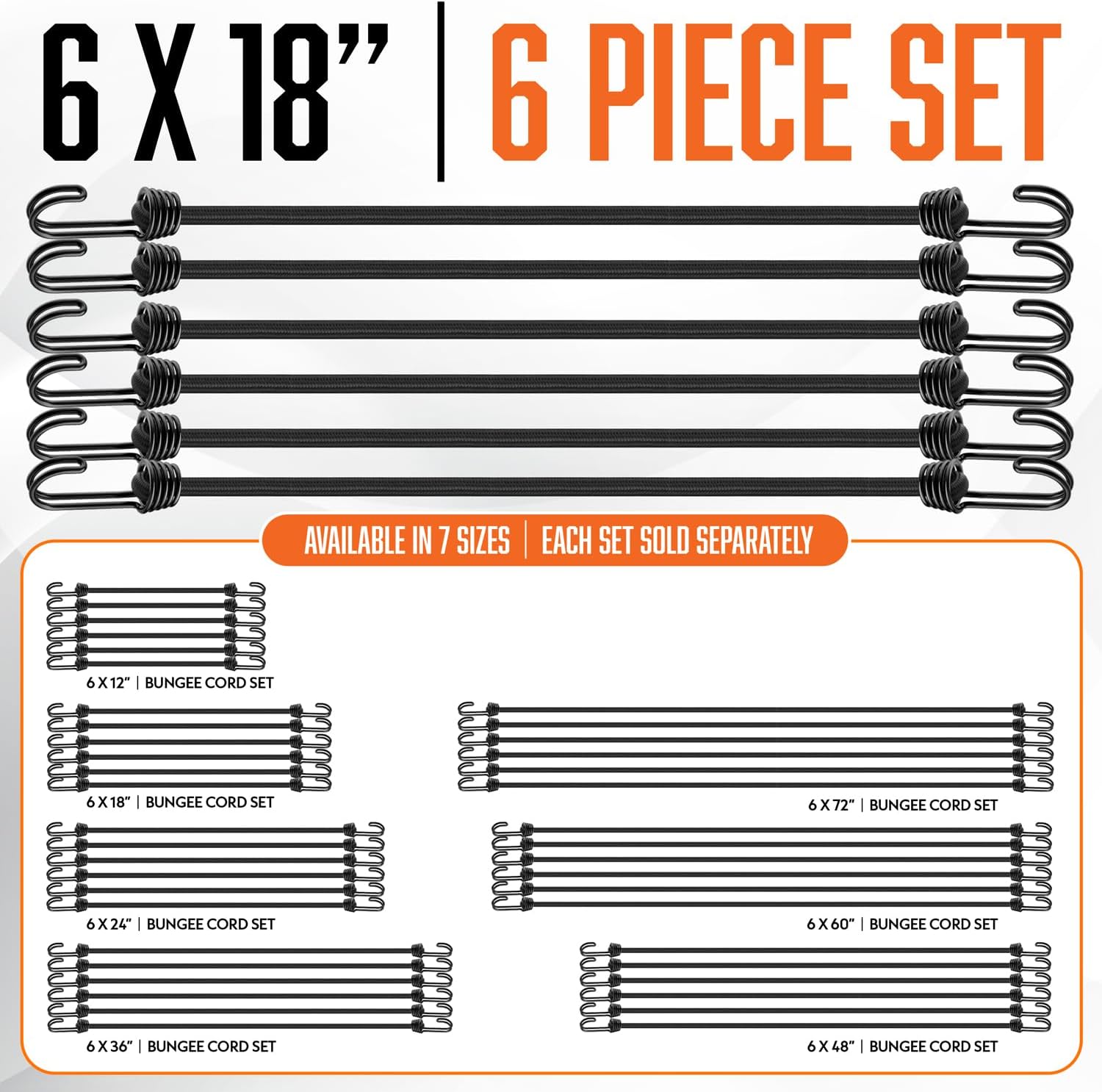 6 Pieces Black Bungee Cords with Hooks 18 Inch - Heavy Duty Outdoor UV & Weather Resistant Strong Bungie Chords