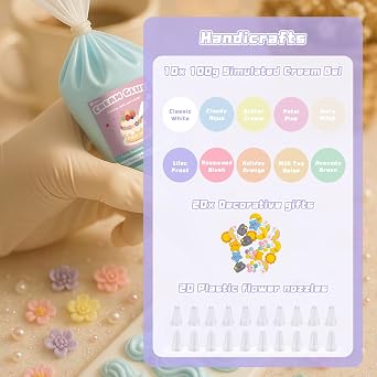 10 Colors Cream Glue Kit (100g x 10 Bags) - Soft Natural Palette, DIY Whipped Cream Glue for Phone Case & Crafts, Smooth Texture with Glossy Finish, Non-Toxic Water-Based Resin