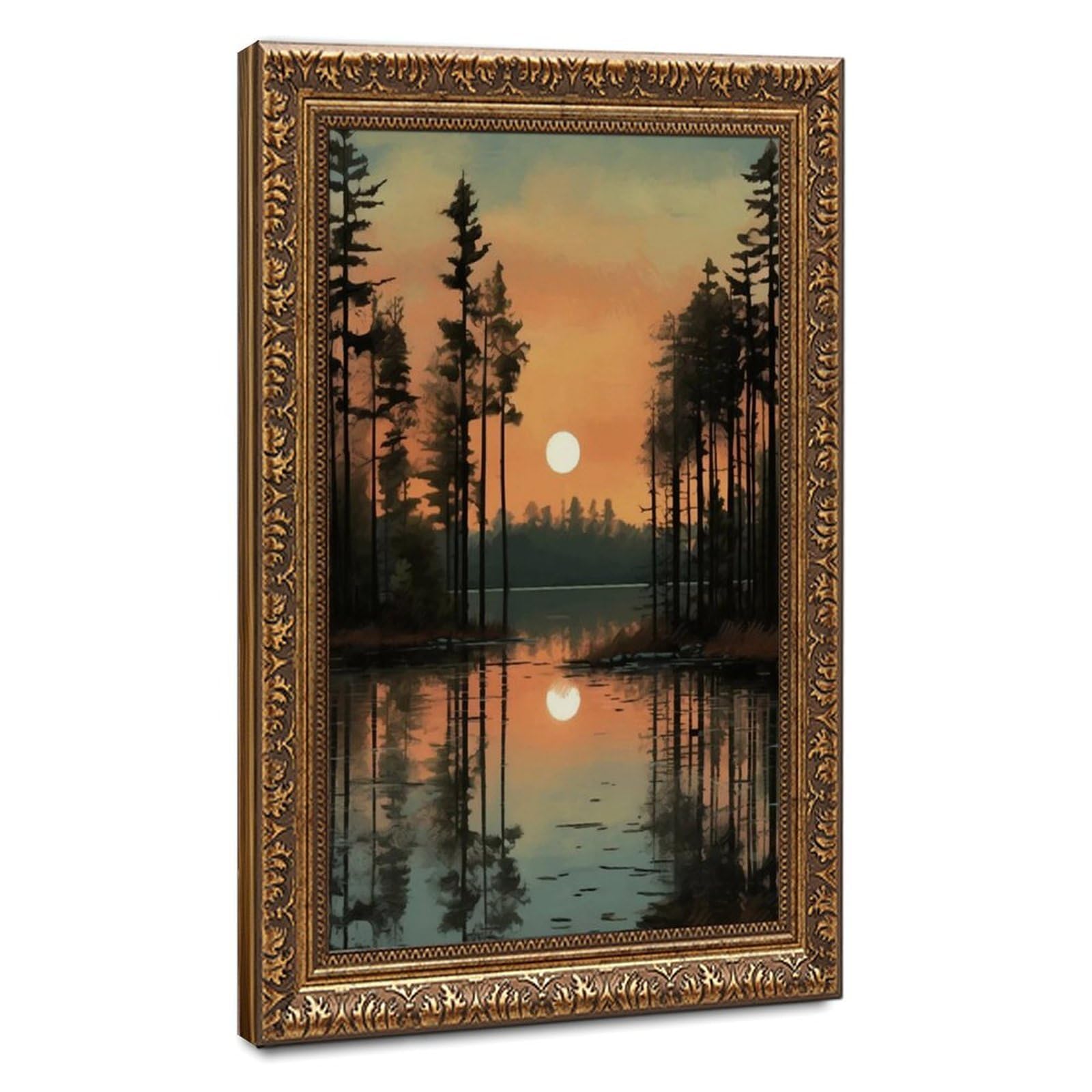 Bareronor Pine Forest Lake Reflection Canvas Poster Bedroom Decor Landscape Office Room Decor Gift 20" L X 30" W