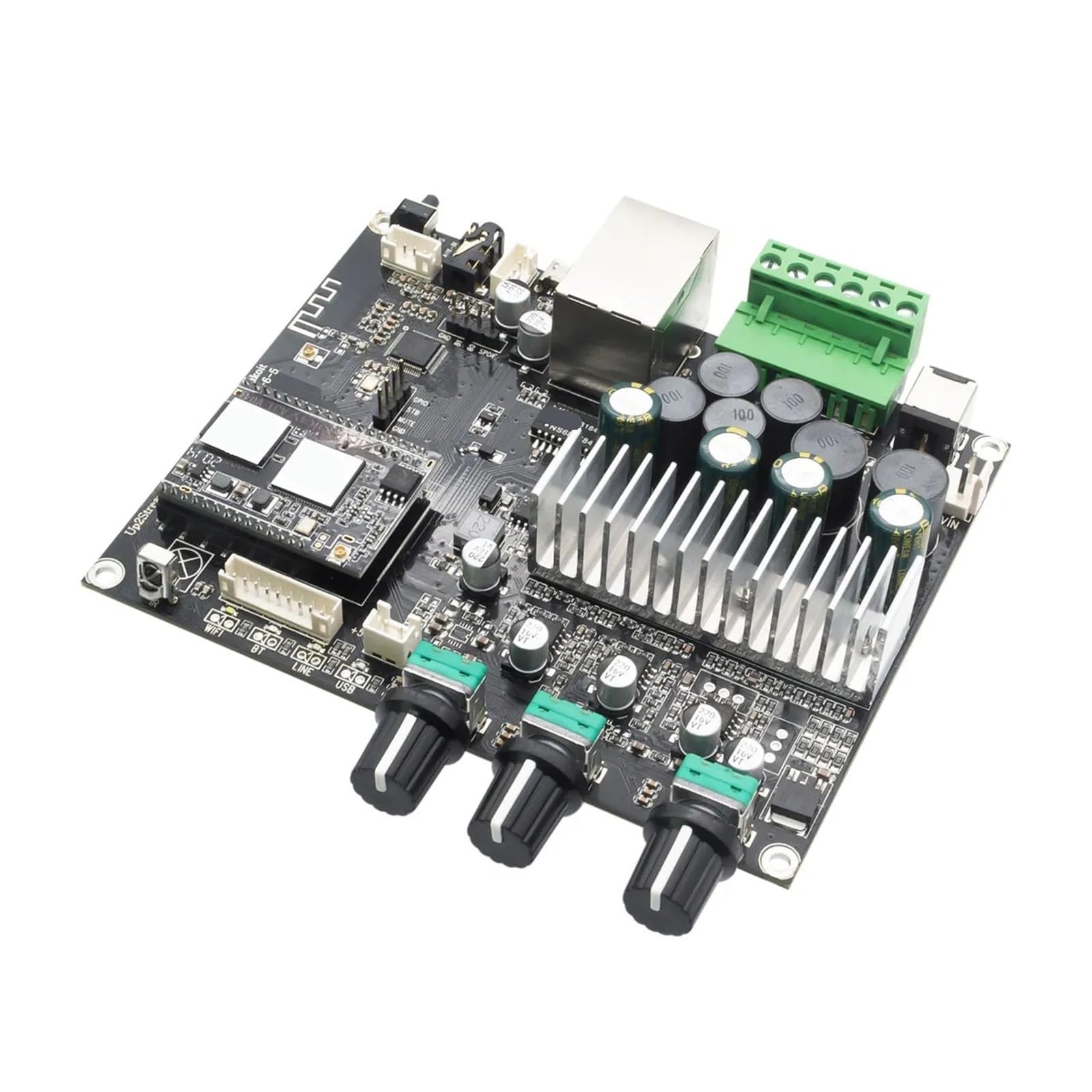 Wzmacniacz audio, 2.1 Bluetooth 5.0 kanałowy wzmacniacz stereo subwoofera 50Wx2+100W tonów wysokich i niskich do samodzielnego montażu