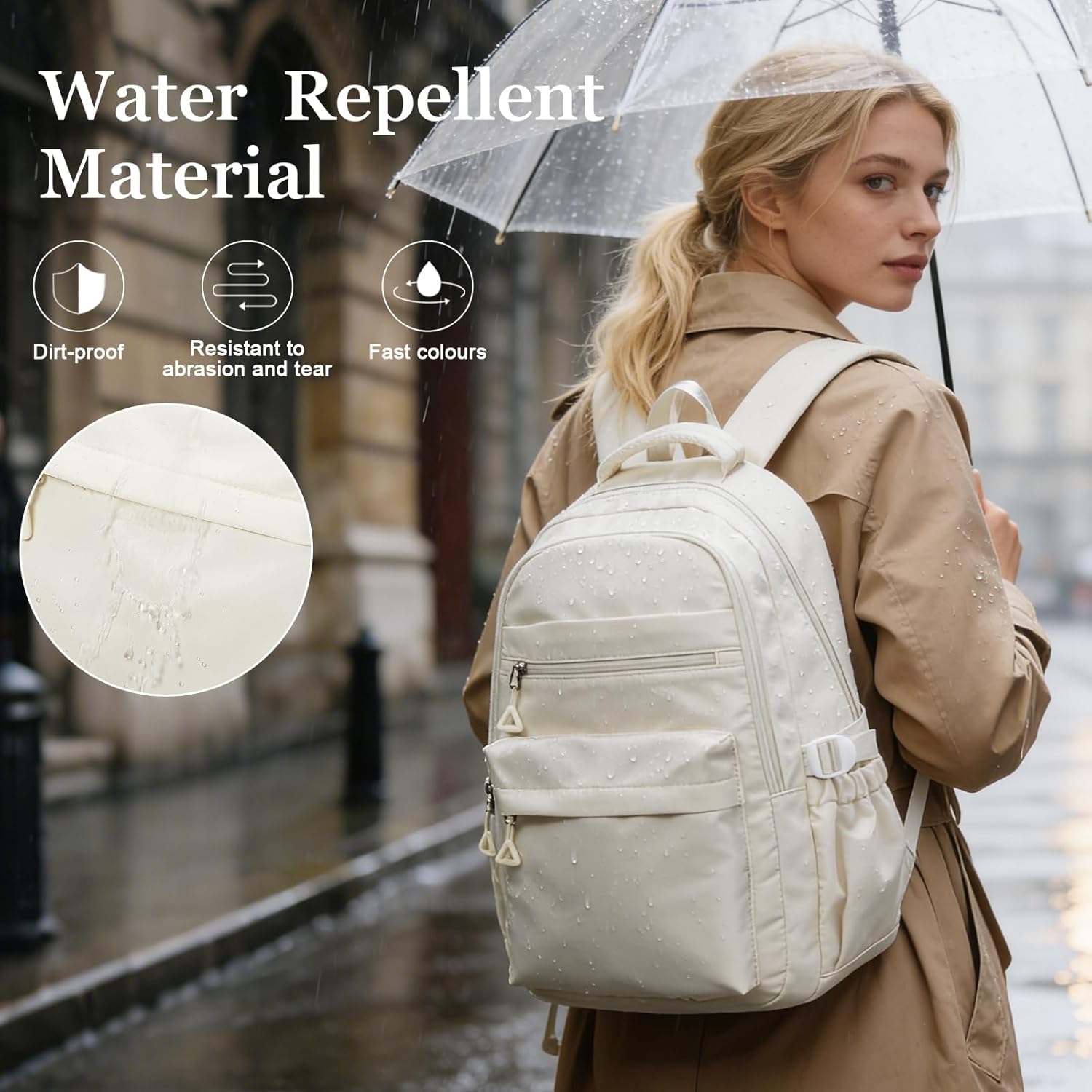 Backpack for College Students Women Men, Aesthetic Backpacks for Middle School, Waterproof Bookbag, Lightweight High School Backpack for Teens Boys Girls(Beige) - Image 4