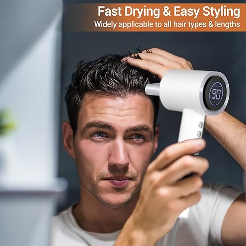 Miniatura 7 de Secador de pelo profesional, secador de pelo iónico de 1600 W con pantalla LED y boquilla magnética, secador de pelo portátil con 4 temperaturas y 3