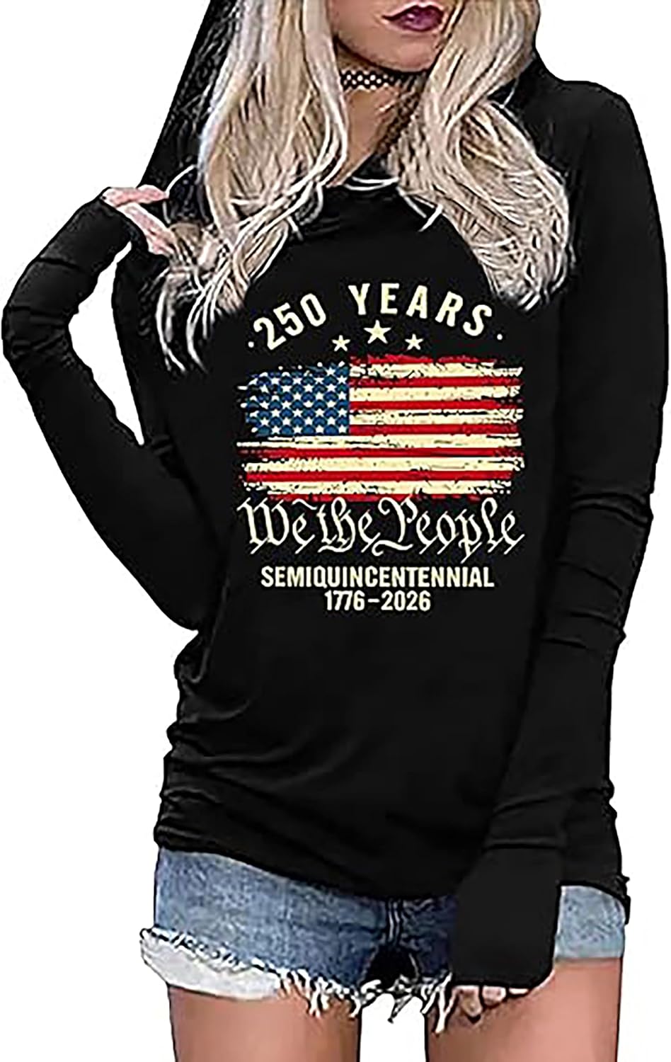 LYEIAO American Flag Fashion Hoodie for Women USA Flag Graphic T-Shirt 4th of July Patriotic Long Sleeve Hoodie Pullover Tops