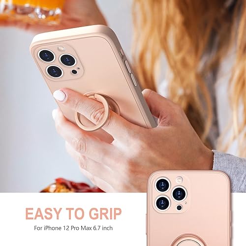 Miniatura 9 de Hython Funda para iPhone 12 Pro Max con soporte de anillo Soporte de anillo giratorio de 360 Soporte magnético Forro de microfibra suave Chapado en