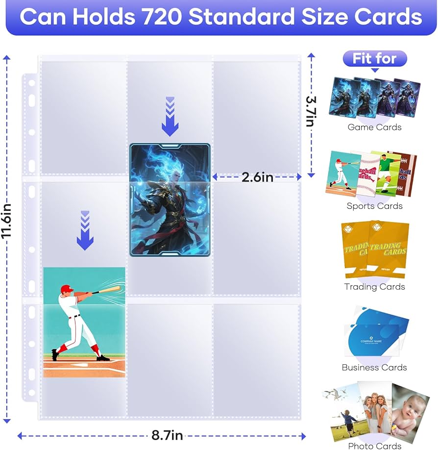 540 Pockets Trading Card Protector Sleeves, 30 Sheets 9-Pocket 8-Silk Card Holder Pages For Game Sports MTG, TCG, Baseball Standard Cards Supplies - View #12