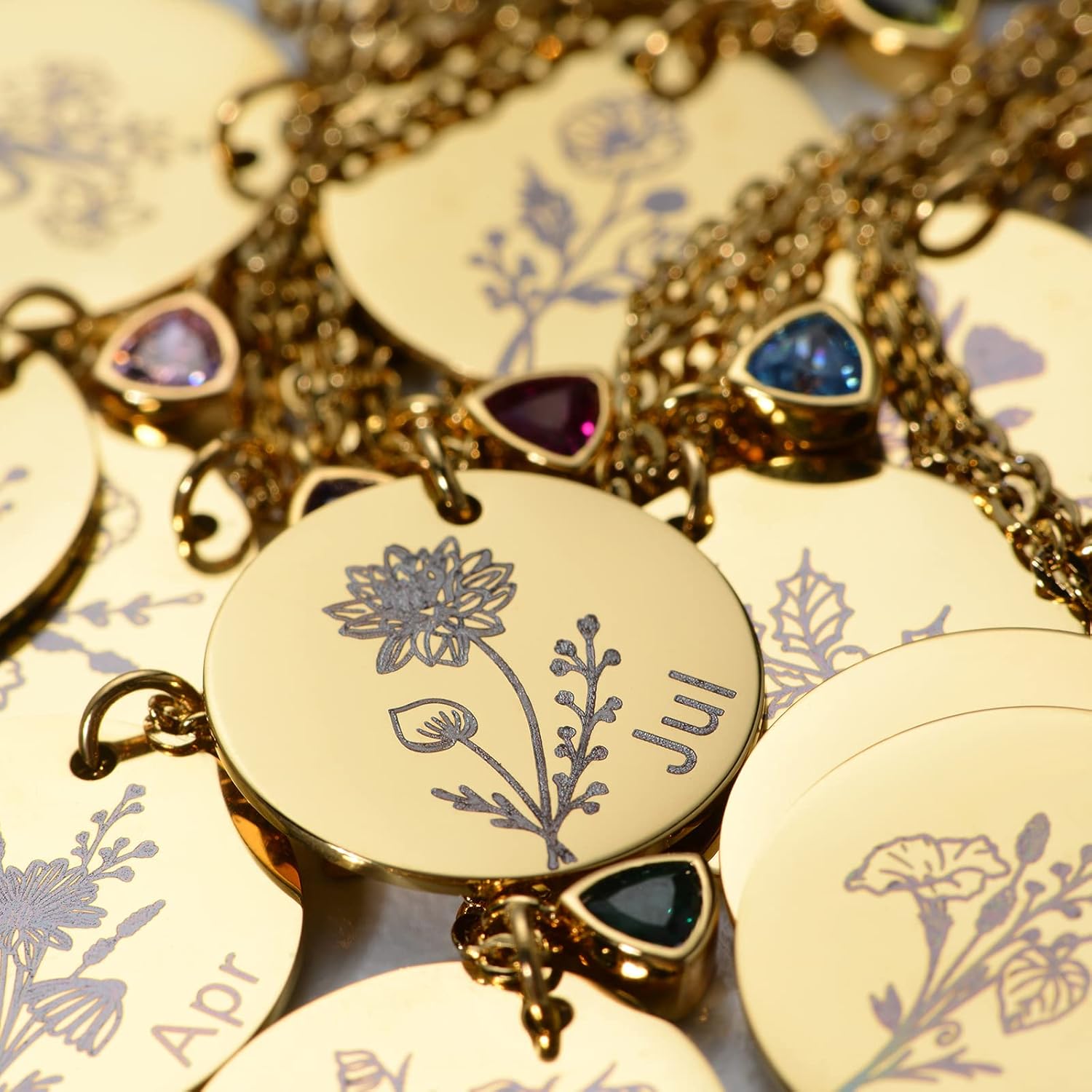 MTMY Birth Flower Necklaces for Women 18K Gold Plated Dainty Layered Birth Month Flower with Birthstone Pendant Necklaces Personalized Custom Floral Jewelry - Image 5