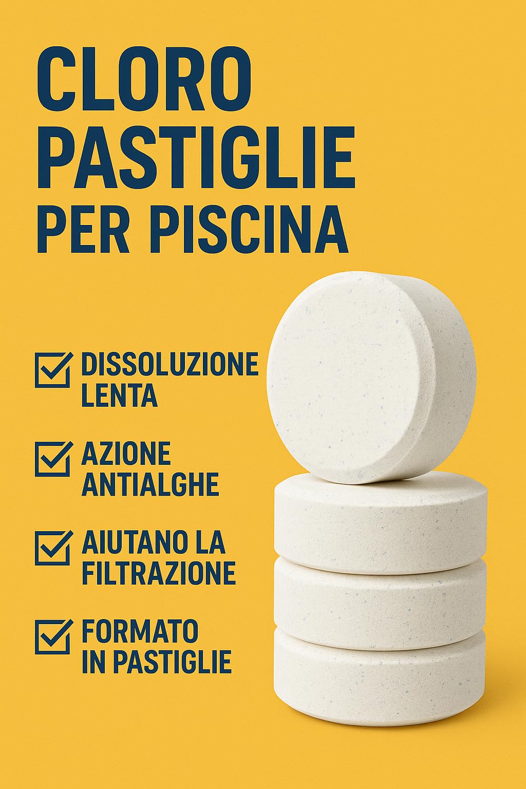 CLORO PISCINA MULTIAZIONE PASTIGLIE 200G – Tricloro 4 Azioni a Lenta Dissoluzione – Antialghe, Flocculante e Stabilizzante – Formati 1kg, 5kg, 25kg (5 Kg)