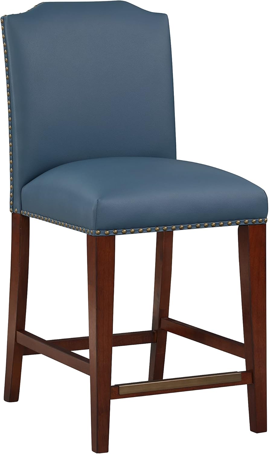 Baylor Stationary Blue Faux Leather Counter Height Bar Stool