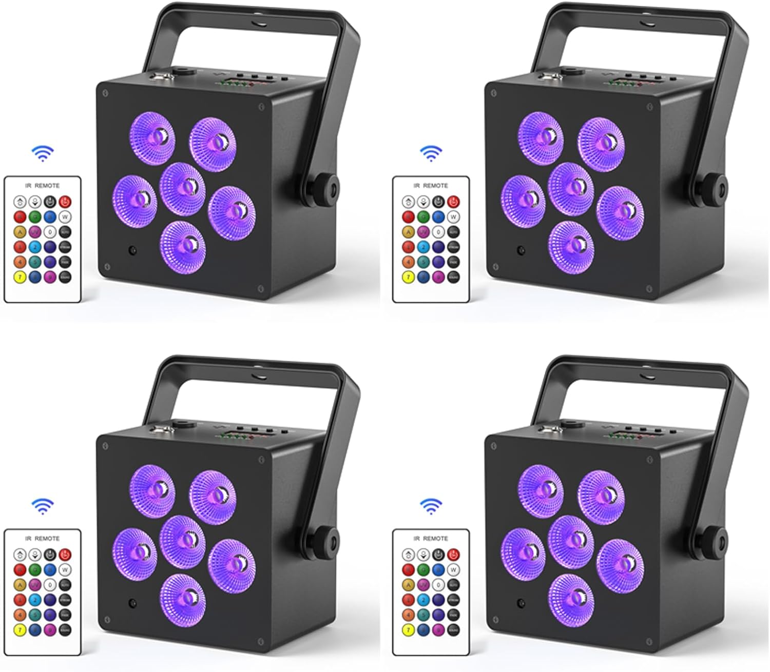 Battery Powered Stage Lights, LED Par Lights RGBWA+UV 60W, Rechargeable Par Can Light with 5500mAh Battery, Remote DMX Sound Activated Uplights for Events, Party, Wedding, Concert - 4Pcs