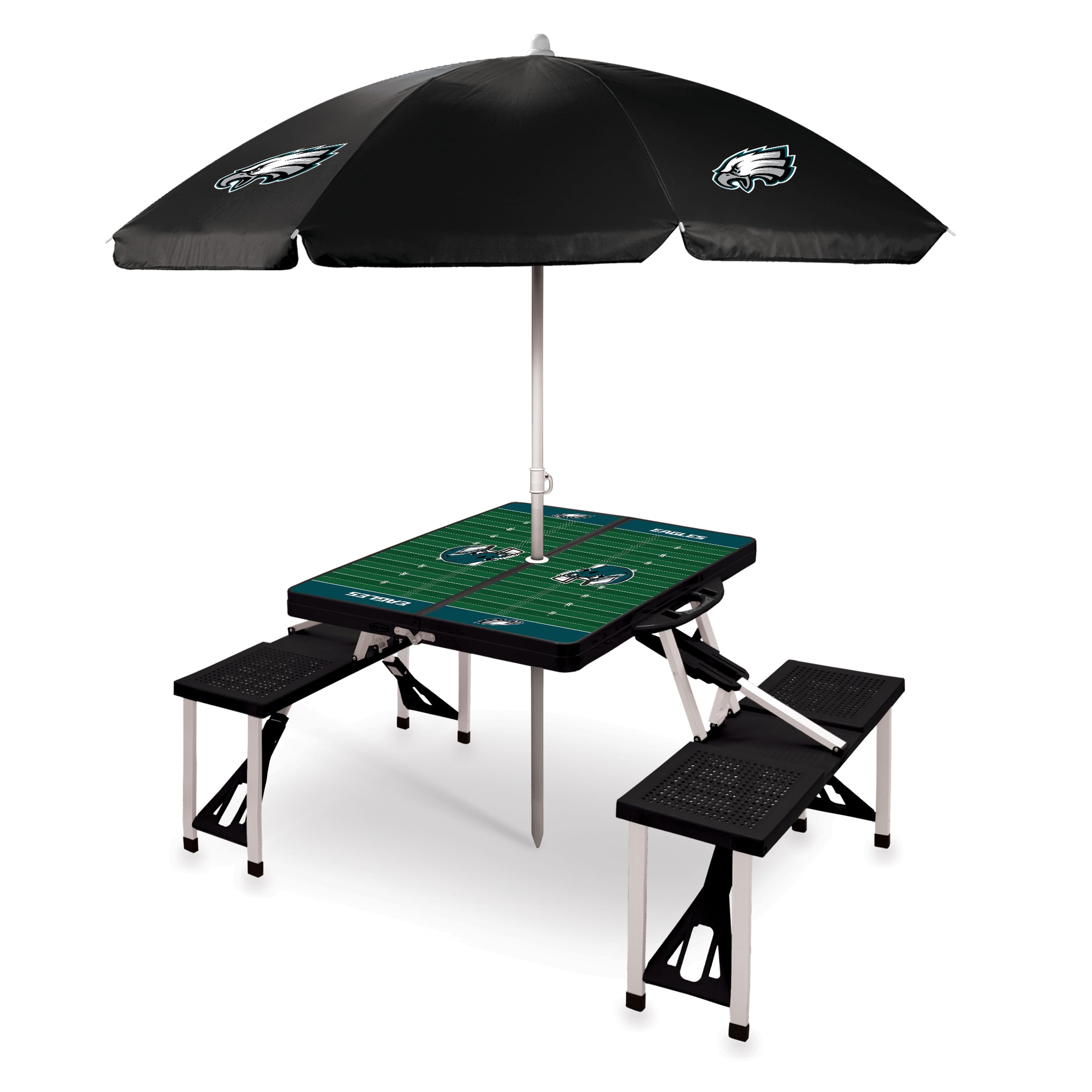 PICNIC TIME NFL Picnic Table Portable Folding Table with Seats and Umbrella