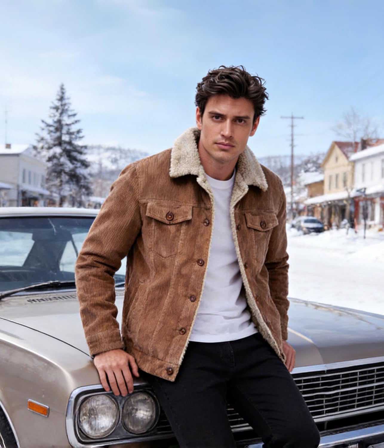 EXEKE Men's Corduroy Jacket Sherpa Lined Trucker Jacket Thickened Thermal Winter Jacket - Image 3