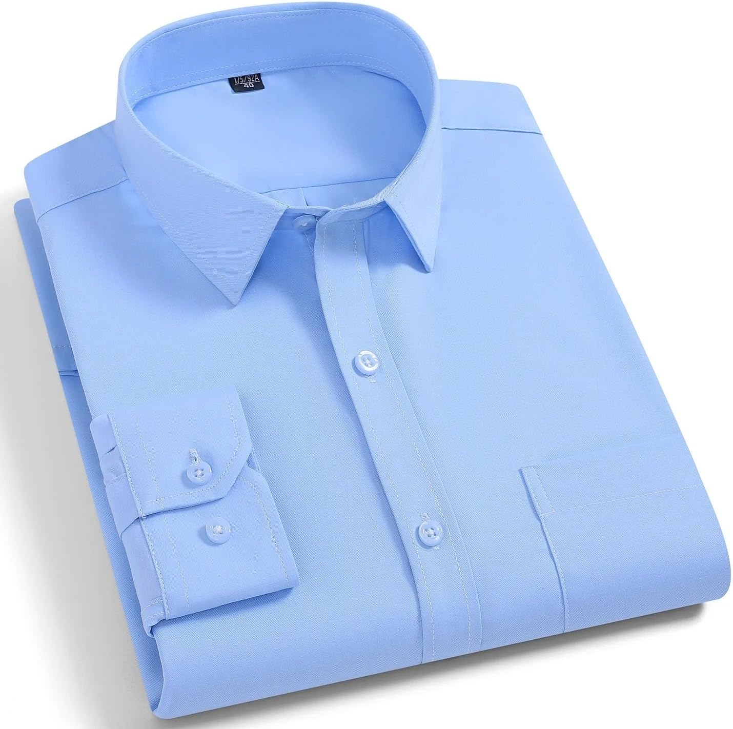 Long Sleeve Shirts for Men Slim Fit Formal Plain Shirt Casual Single Pocket Plaid Tops