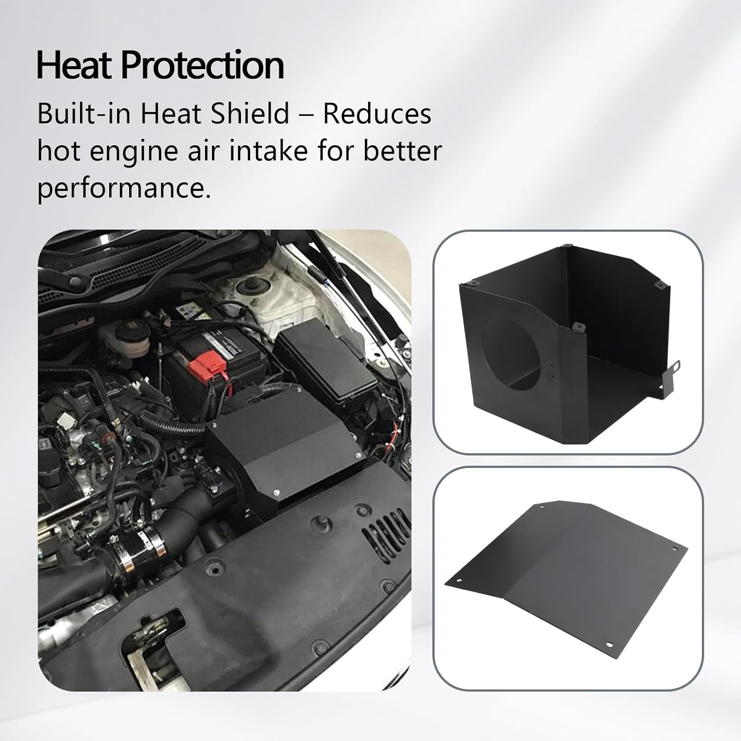 High Flow Cold Air Intake Pipe Heat Shield Kit Aluminum Short Ram Intake Compatible with Honda Civic 10th Gen 2016 2017 2018 2019 2020 1.5L Turbo Non-Si ​Engine Parts