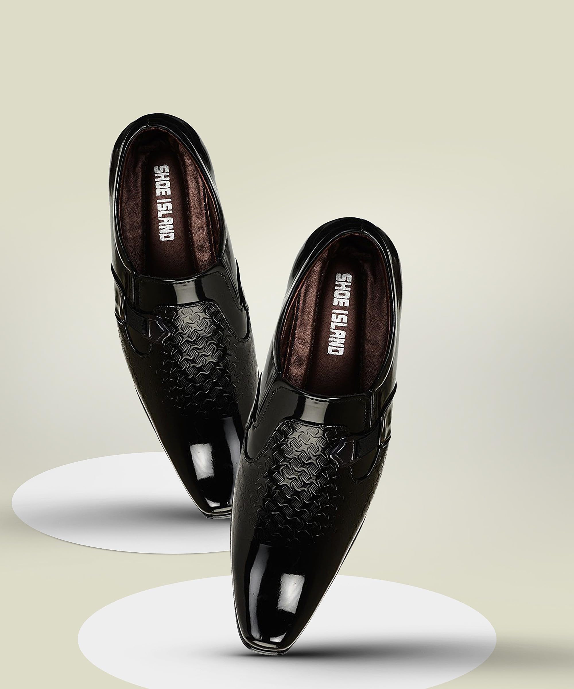 Premium Class Designer Brogues Jet Black Slip-On Patent Leatherette Party Formal Shoes-image-4