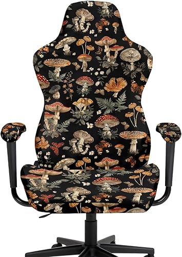 Vista 2 de Funda para silla de jugador de hongos, funda para silla de computadora, 4 piezas, con cremallera, con reposabrazos, para estudio en casa, helechos