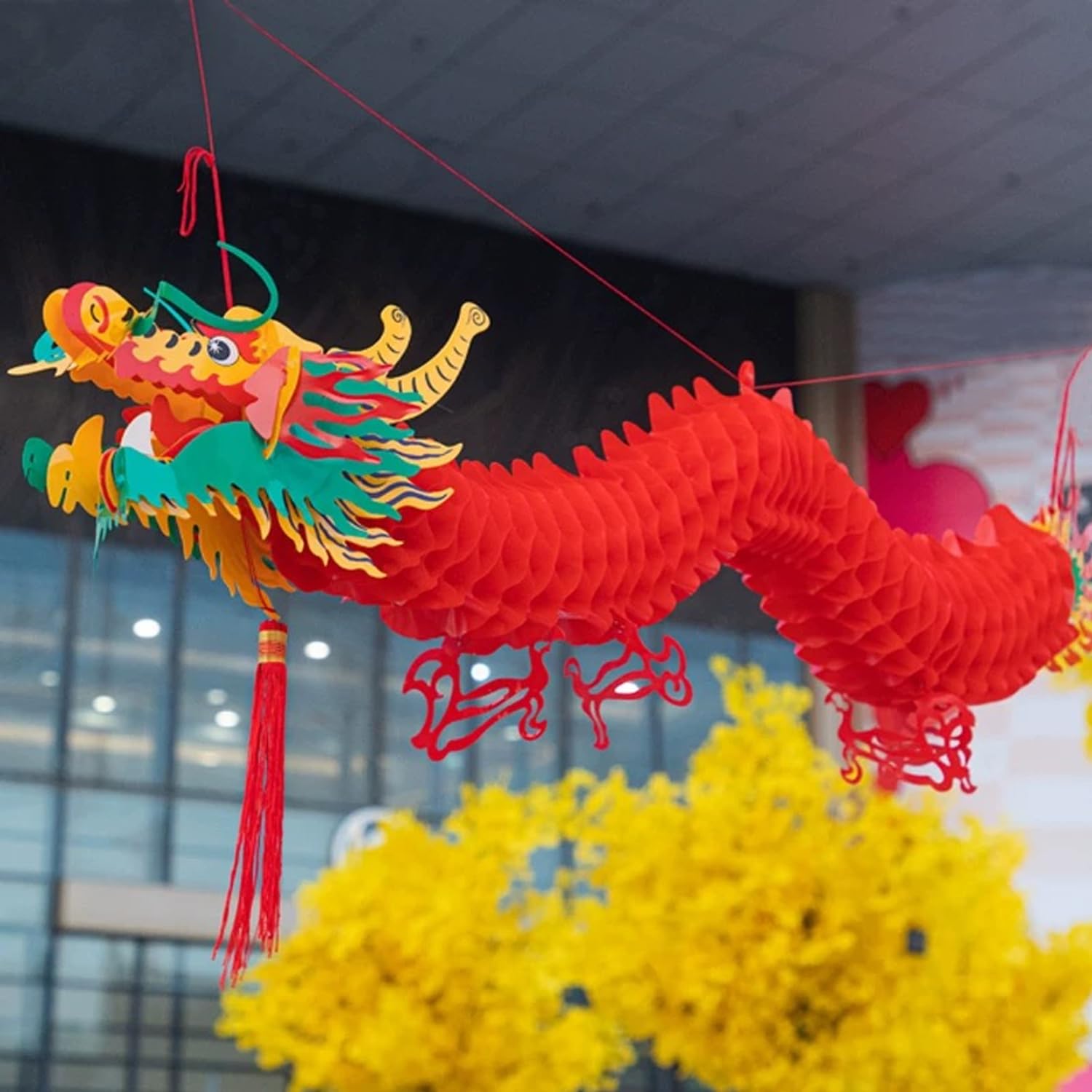 26-teiliges Deko-Set Für Chinesisches Neujahr – 3D-Drachen & Rote Laternen, 25,4 Cm, Rot