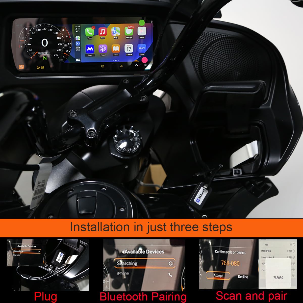 Adattatore wireless CarPlay per moto compatibile con Harley Touring 117 121 Street Road Glide FLHX FLTR 2024 2025 2026 (2023-2026)