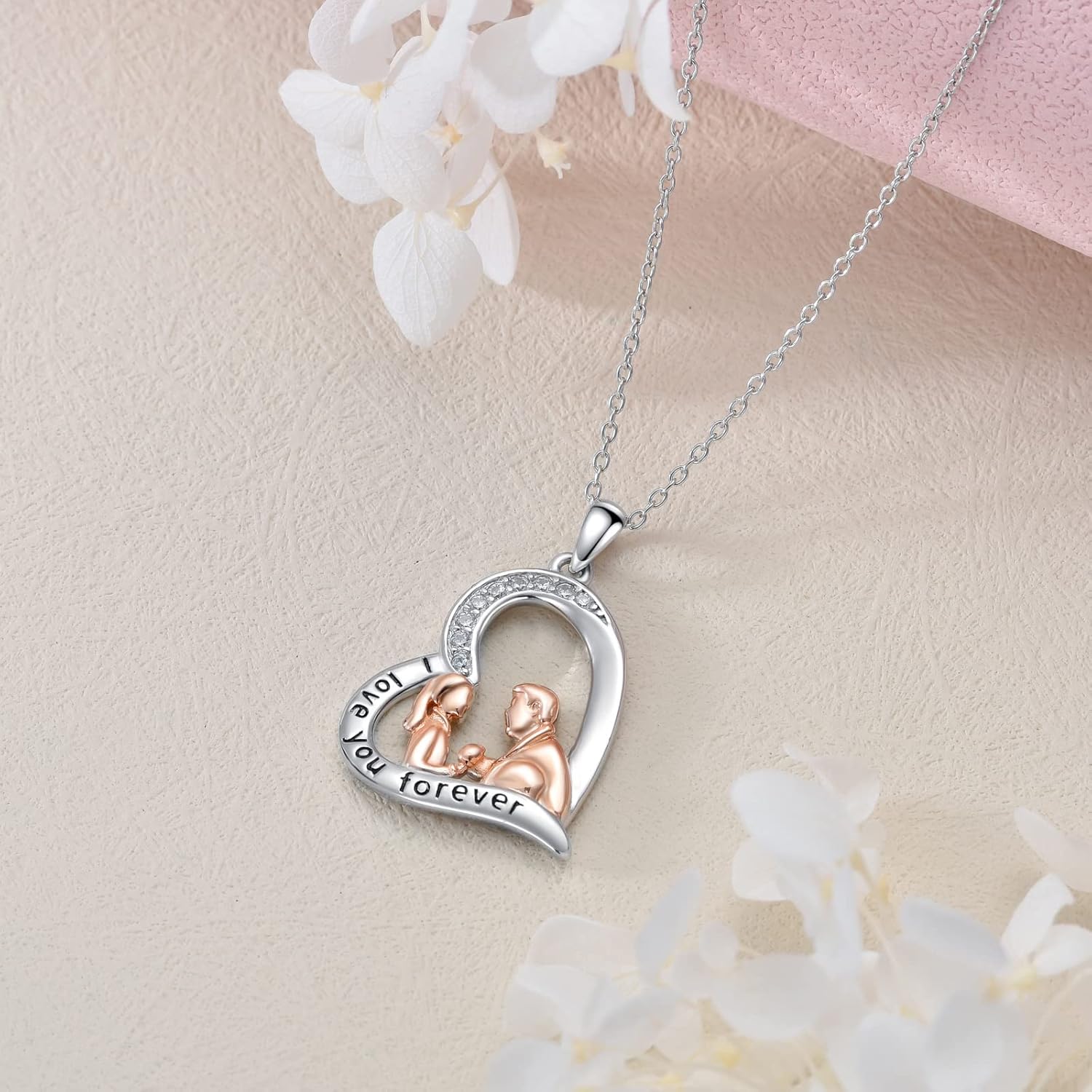 Father Necklace for Girls 925 Sterling Silver Cubic Zirconia Heart Pendant with 18+2 Inches Chain Christmas Birthday Anniversary Jewelry