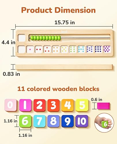 Miniatura 9 de JoyCat Juego de 100 dados de 0.630 in de 6 caras para juegos de mesa y rompecabezas de números de madera con 10 cuentas y 11 bloques de números