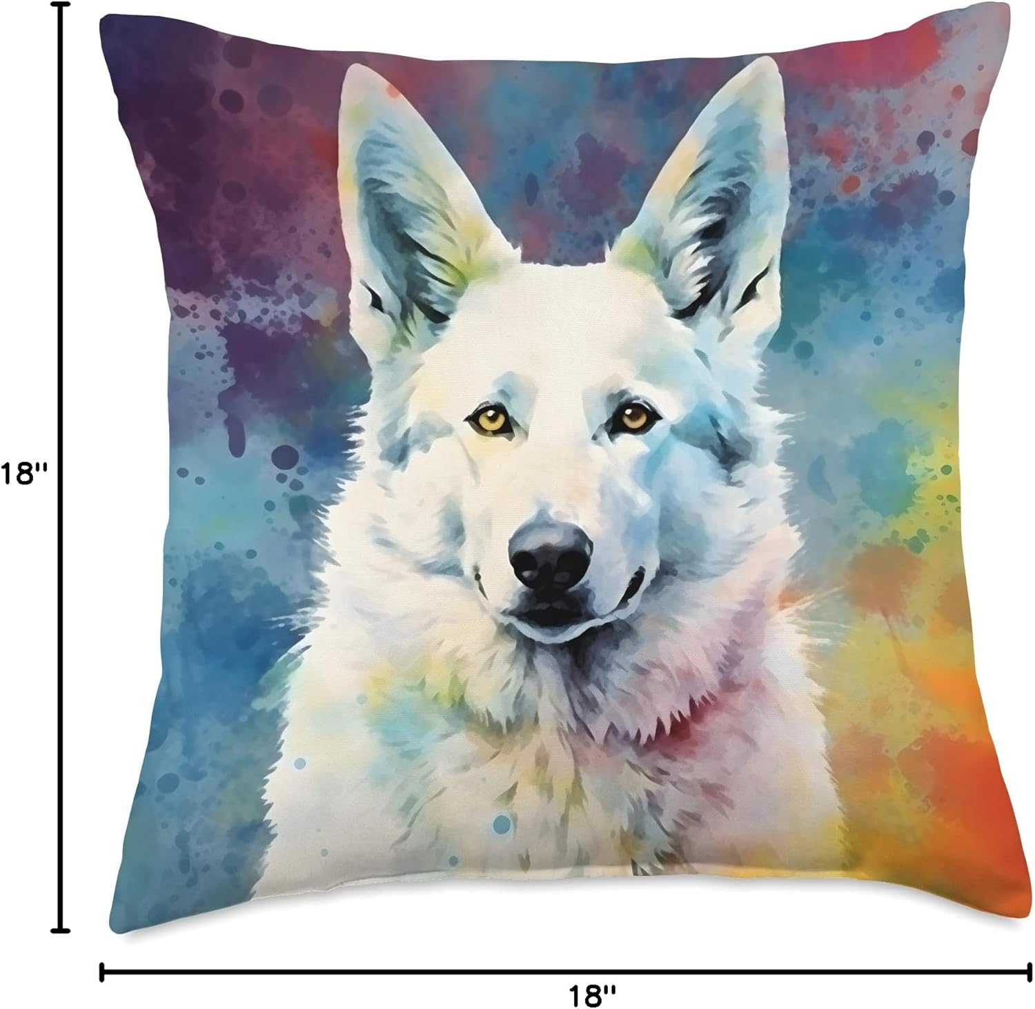 White German Shepherd Dog Rainbow Tie Dye Throw Pillow