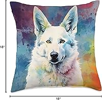 Vista 4 de Pawsitive Pixels Cojín de perro pastor alemán blanco, teñido anudado, 18 x 18 pulgadas, multicolor