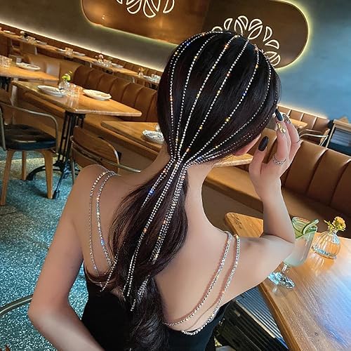 Miniatura 5 de Eliongpu Diadema de mariposa con diamantes de imitación plateados, banda de cadena para el pelo punk, vintage, accesorios para el cabello para