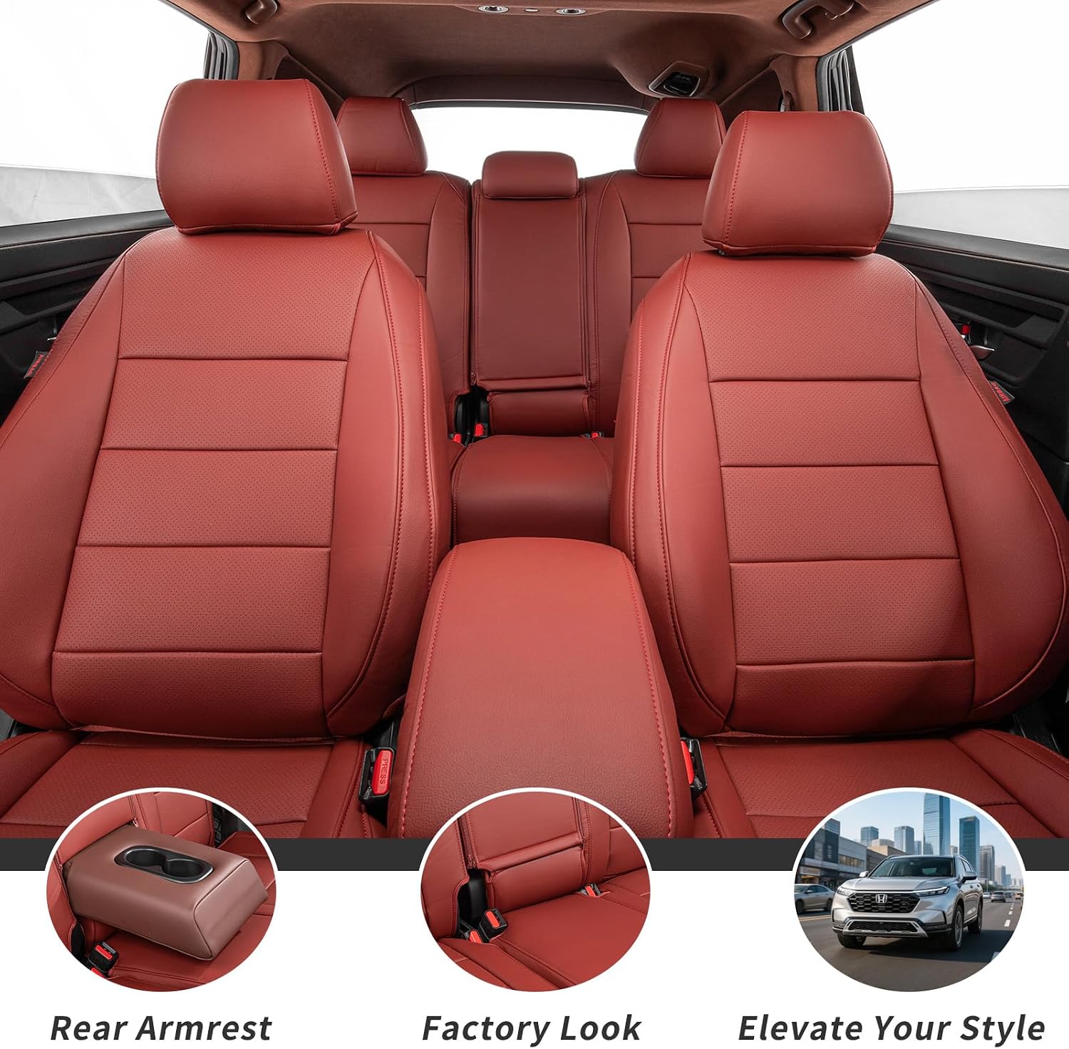coverdream Custom Seat Covers for 2017-2022 Honda CR-V,Premium Faux Leather Car Seat Cover Set,Full Set Waterproof SUV Seat Protector,Armrest Covers Included (Wine Red)