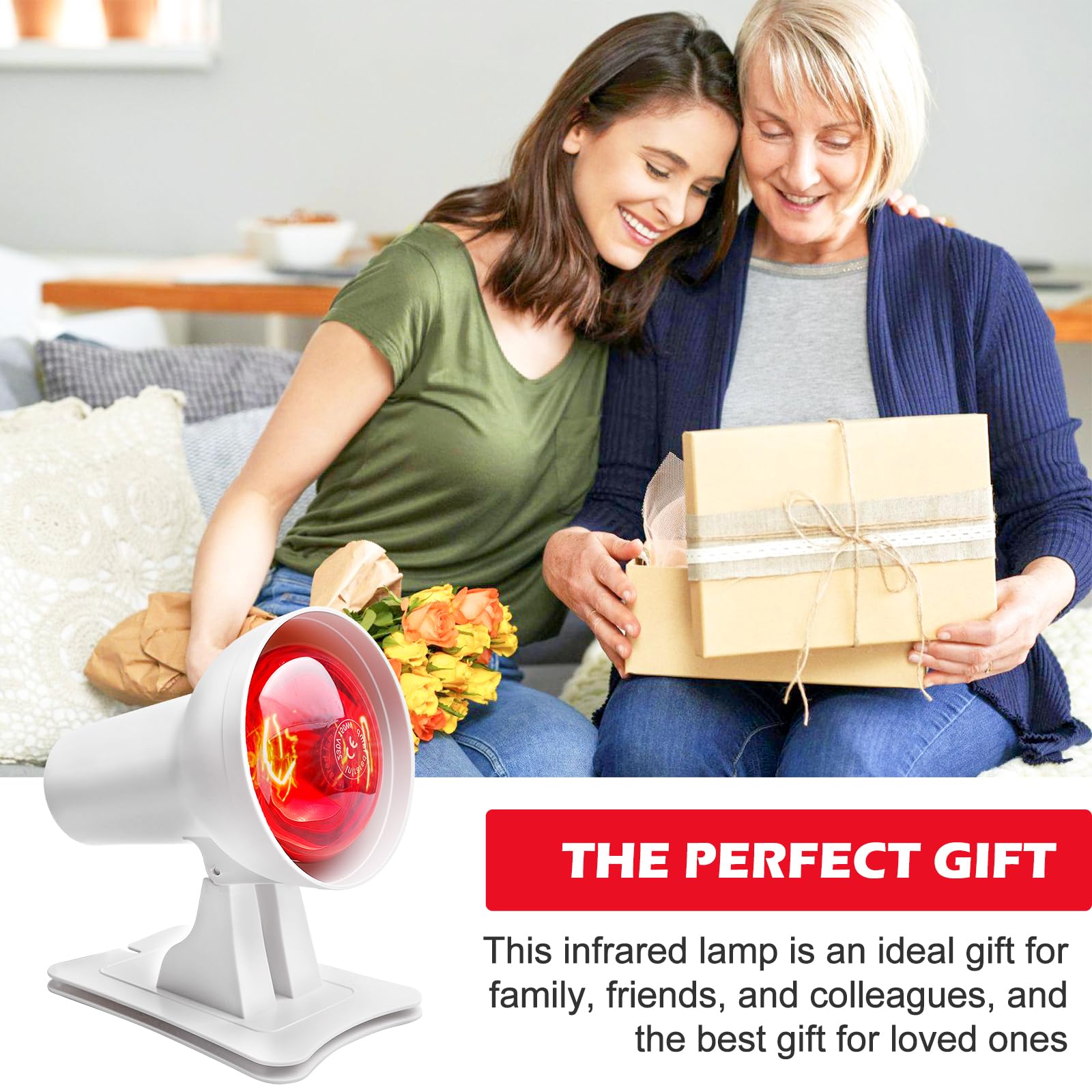 SUNOYA Lampe À Lumière Rouge 150 W, Lampe Infrarouge, Lampe Chauffante Rouge, Pour Soulager La Fatigue Musculaire et Offrir Une Chaleur Relaxante - Angle Réglable Pour Un Confort Optimal