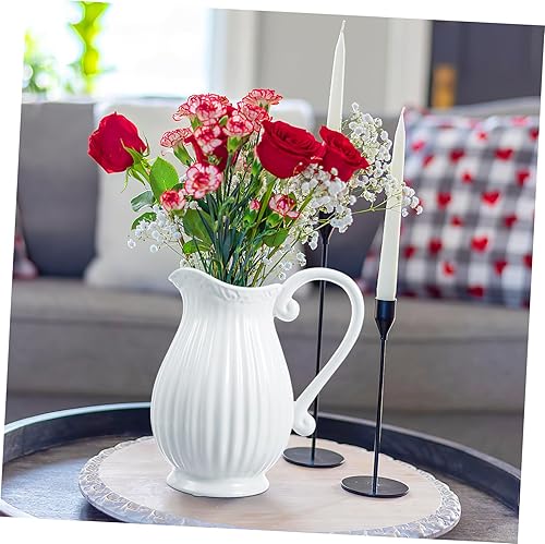 Miniatura 2 de Happyyami Jarrón de cerámica para decoración del hogar, estilo nórdico, jarrón decorativo de granja, jarrón rústico de metal, jarrón de flores para