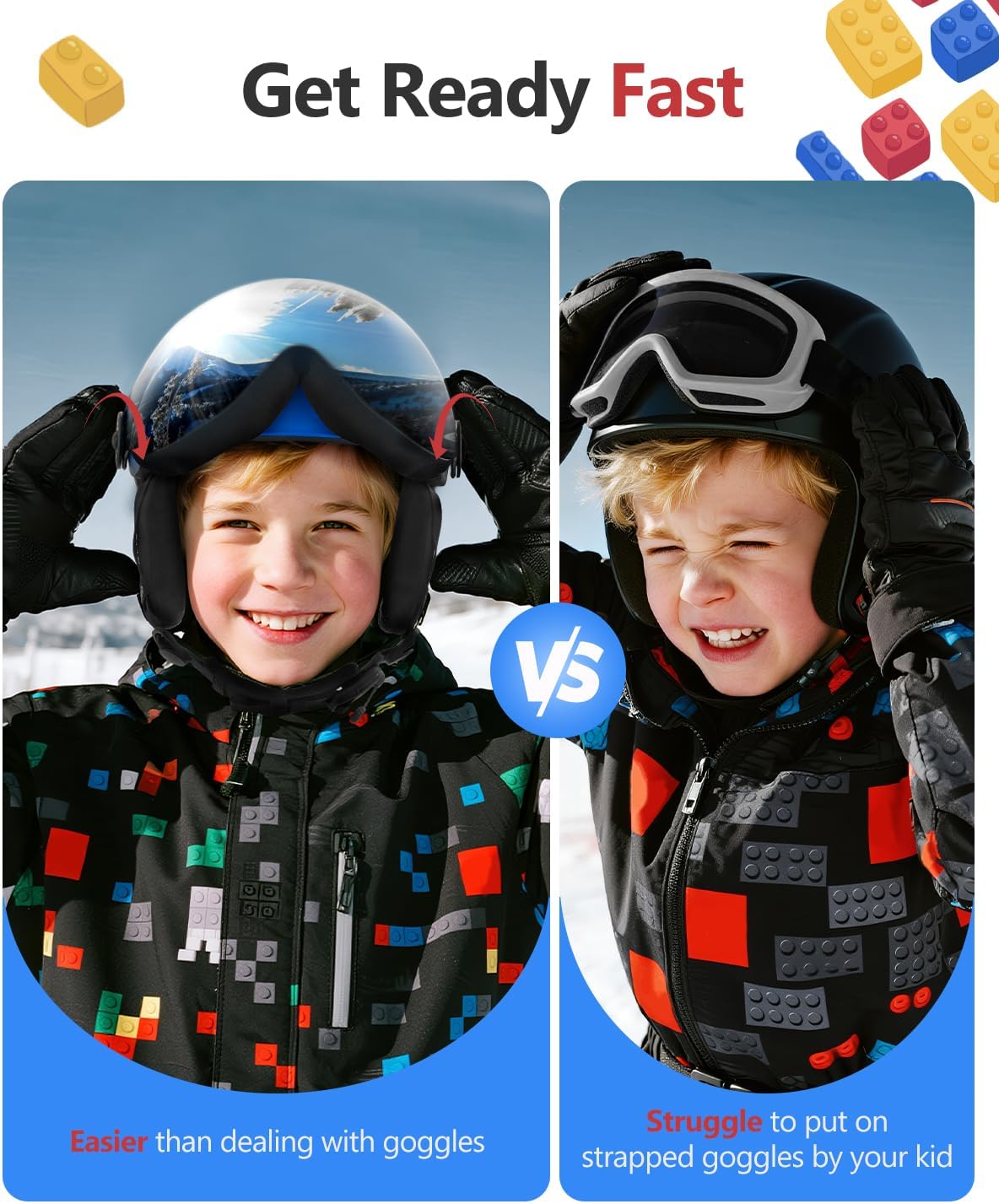 Odoland Kids Ski Helmet with 2-in-1 Visor Goggles for Boys & Girls, Adjustable Snowboard Helmet with Magnetic Buckle Strap for Children Ages 3-12 Skiing & Snowboarding
