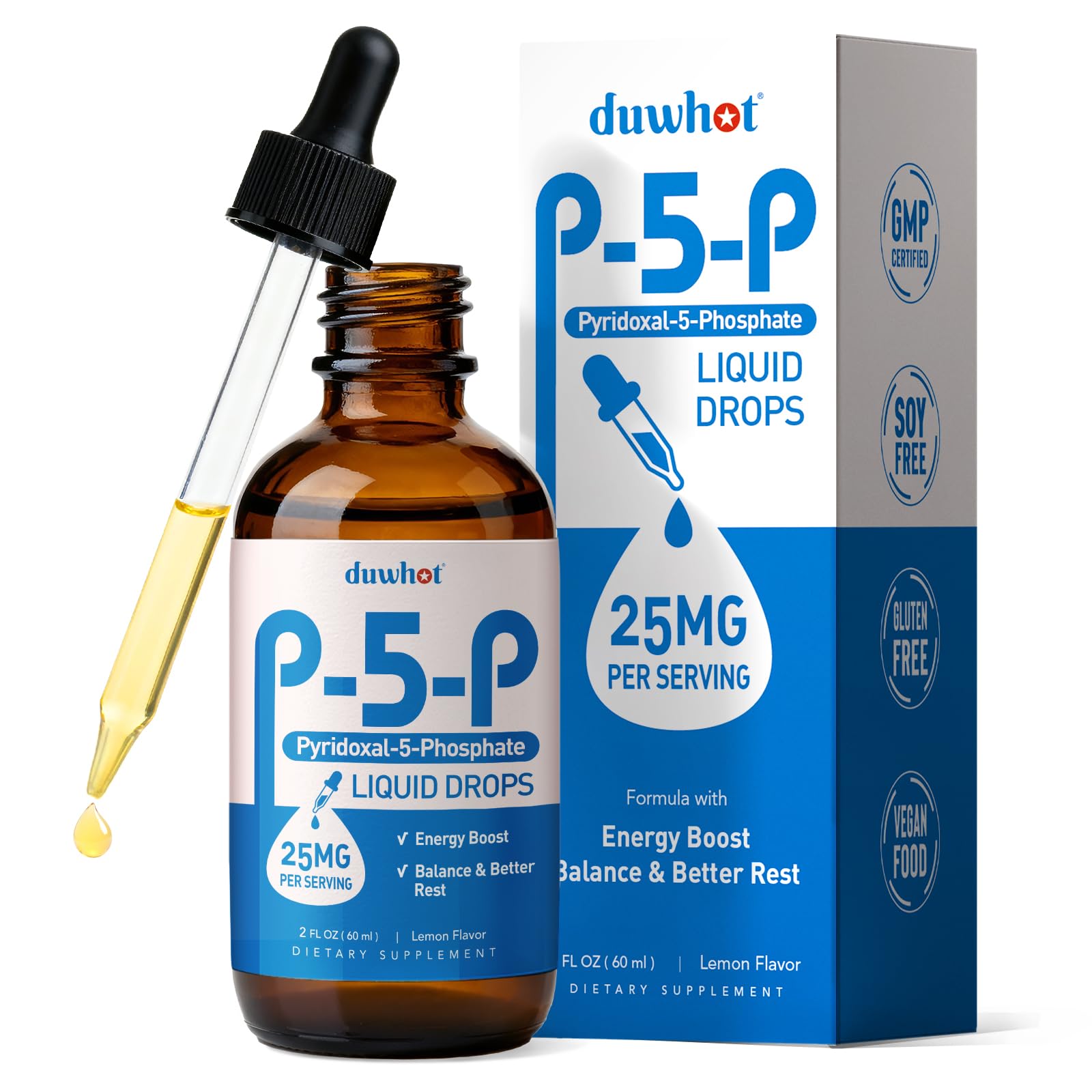 duwhot P5P Vitamin B6 25mg Liquid Drops, 2 Fl Oz