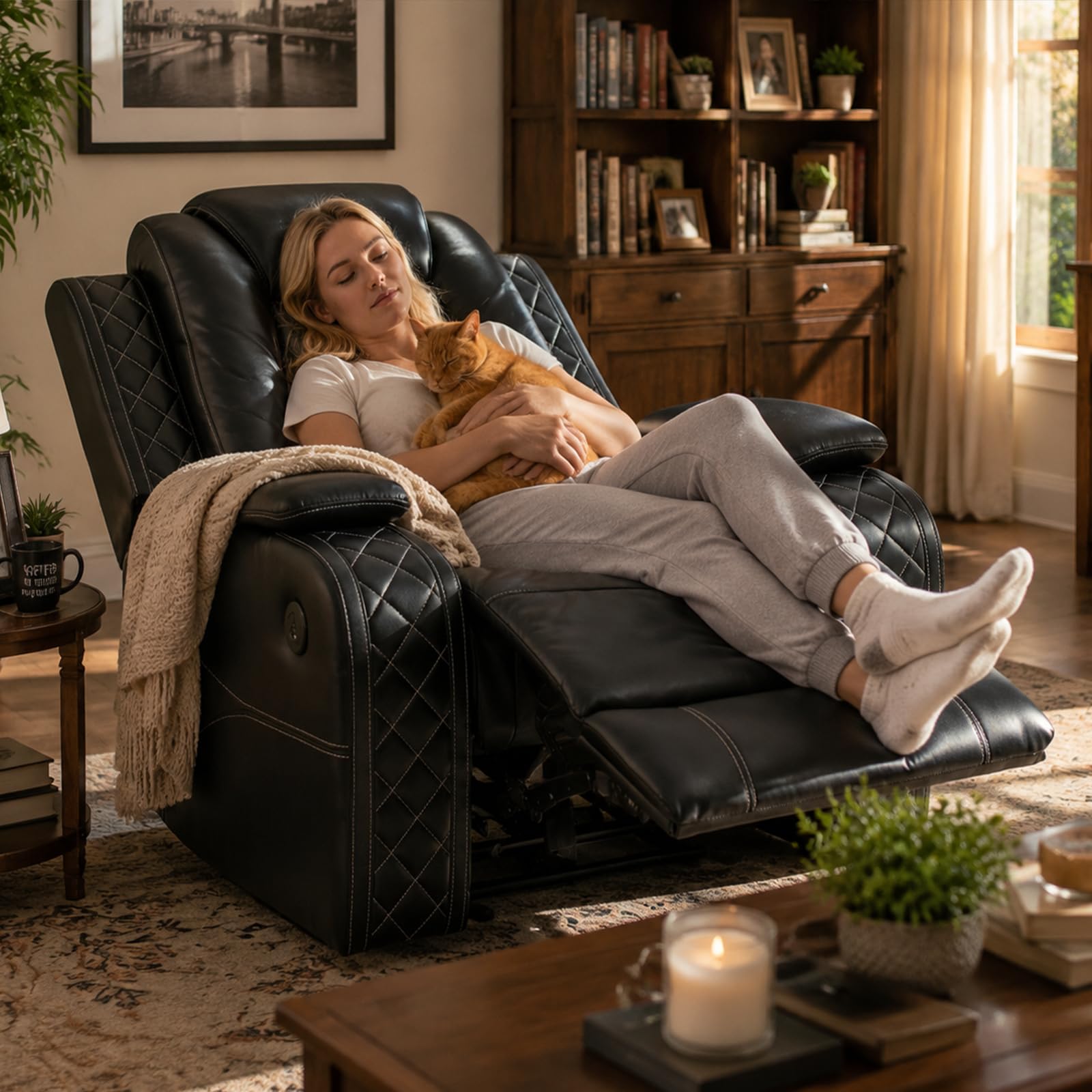 Leather Power Reclining Sectional Sofa Set,Sectional Couch with 3 Recliners view 8