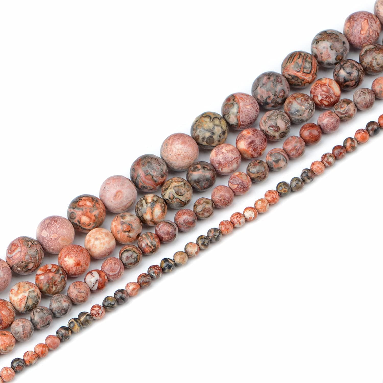 NCB 100pcs Original Natural Stone Beads Gemstone Round Loose Beads 6mm 8mm 10mm (Red Leopard Fur Jasper, 10mm 100Beads) Red Leopard Fur Jasper 10mm 100Beads