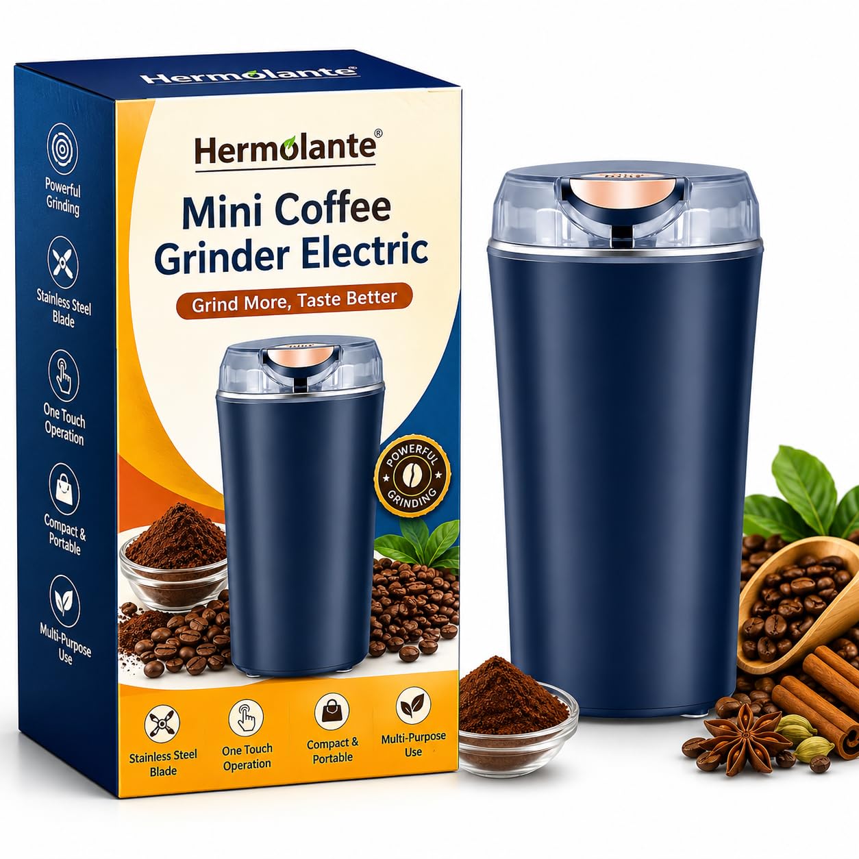 Coffee Grinder Electric, Portable Electric Grinder with Powerful Stainless Steel Blades, Coffee Beans Grinder, Mini Grinder Machine for Kitchen, Spice Grinder, Dry Grinder for Home, Small Mixie-image-24