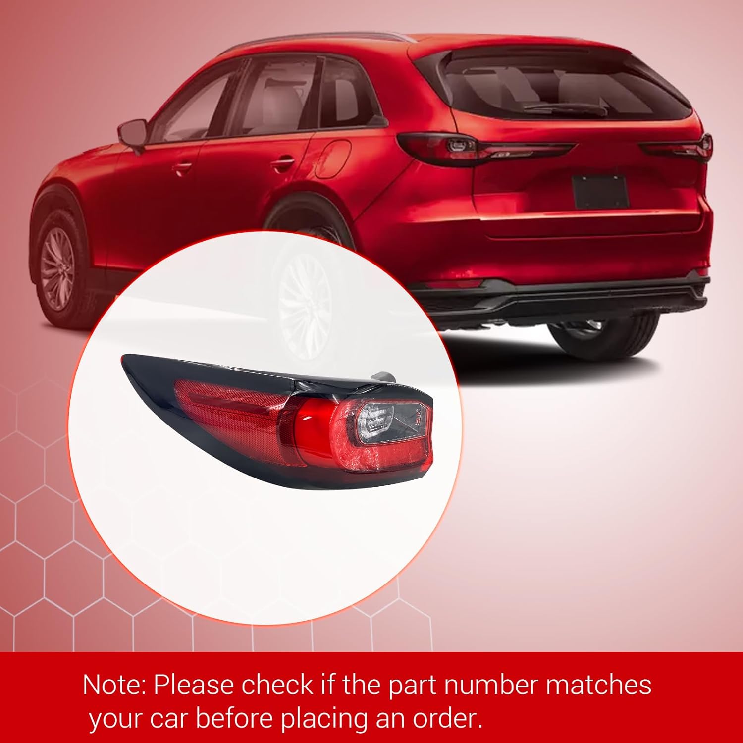 Rear LED Tail Light Assembly Compatible with Mazda CX-90 2024–2025, Left Driver Side Outer Tail Lamp, 5-Pin, Replace KMV7-51-160 / KMV751160