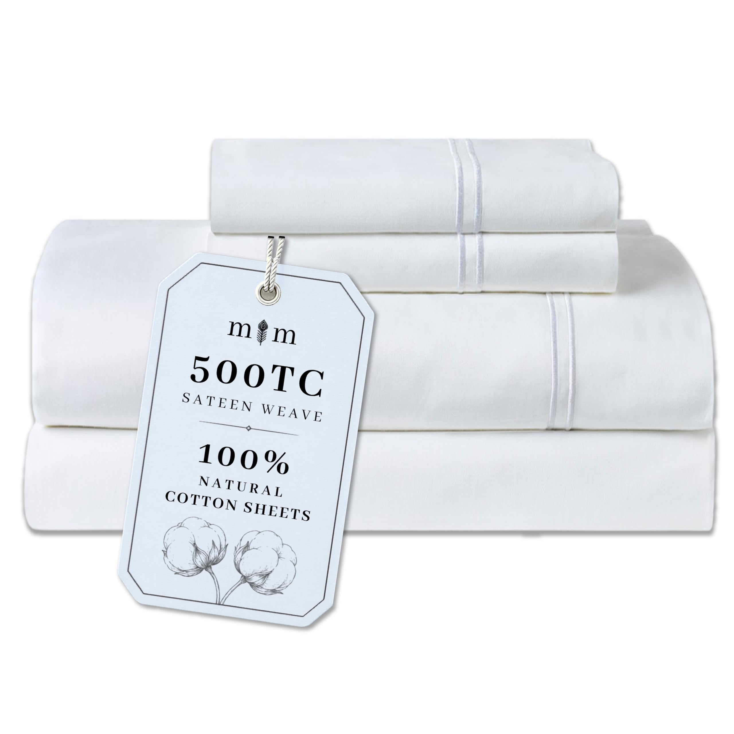 Mayil Manor 500 Thread Count Cotton Sateen Queen Sheet Set in White