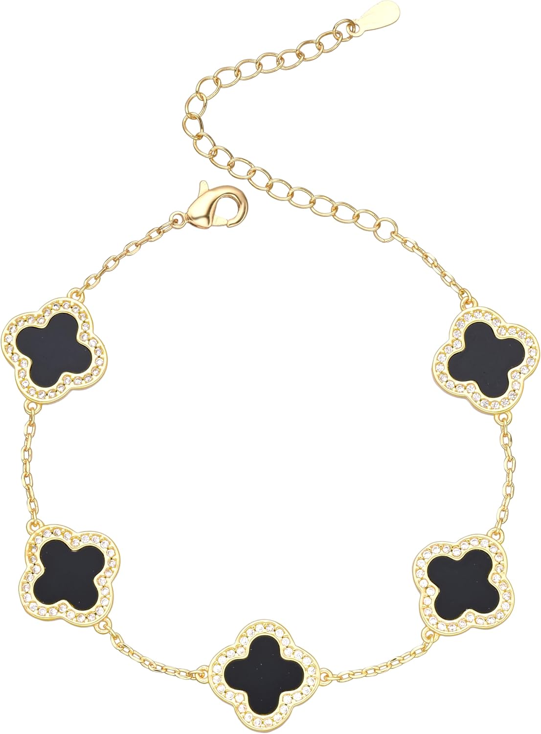 Billet-doux 14k Gold Plated Clovers Bracelet with Sparkling Cubic Zirconia Stones, Non-Tarnish Gold Plated Four Leaf Clover Bracelet, Mother's Day Jewelry Gifts for Women
