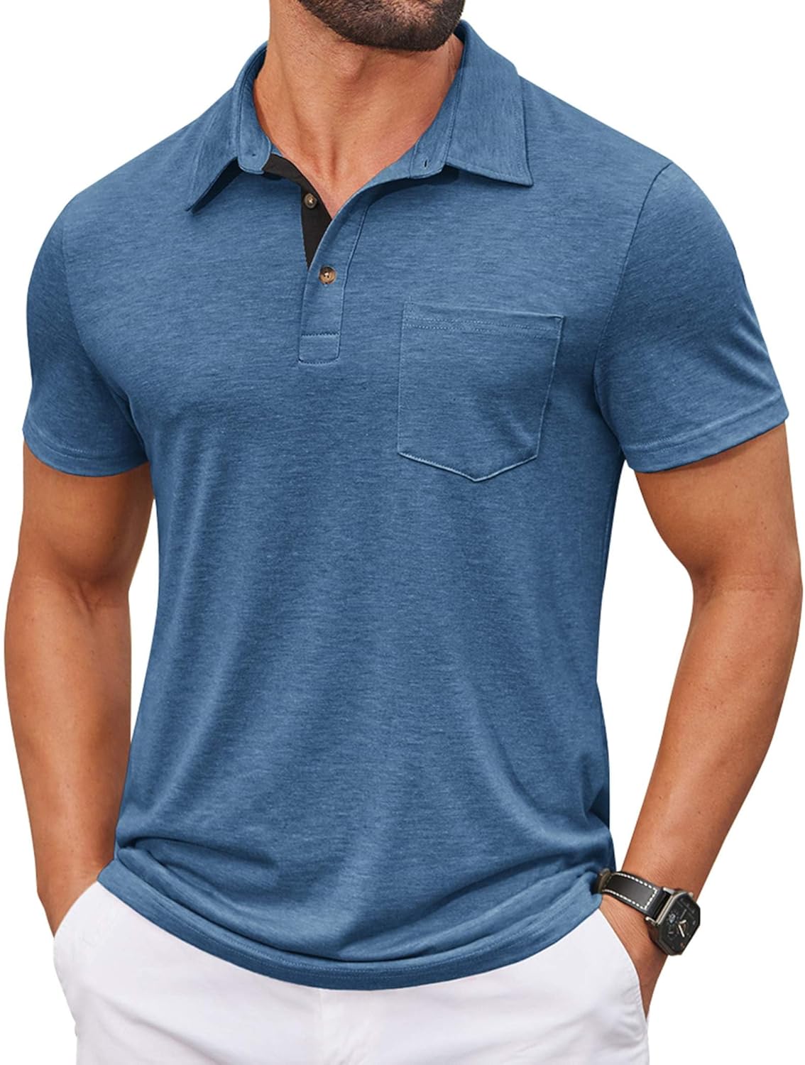 COOFANDY Men Short Sleeve Polo Shirt Casual Summer Collar Shirts Dress Button Polo T Shirt Classic Golf Shirts