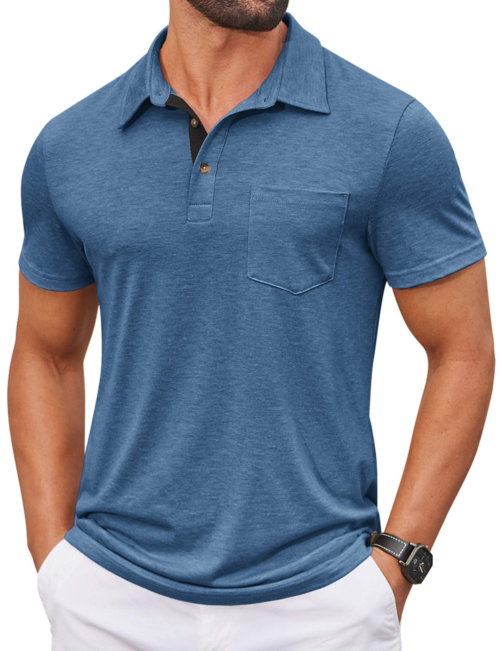 COOFANDY Men Short Sleeve Polo Shirt Casual Summer Collar Shirts Dress Button Polo T Shirt Classic Golf Shirts