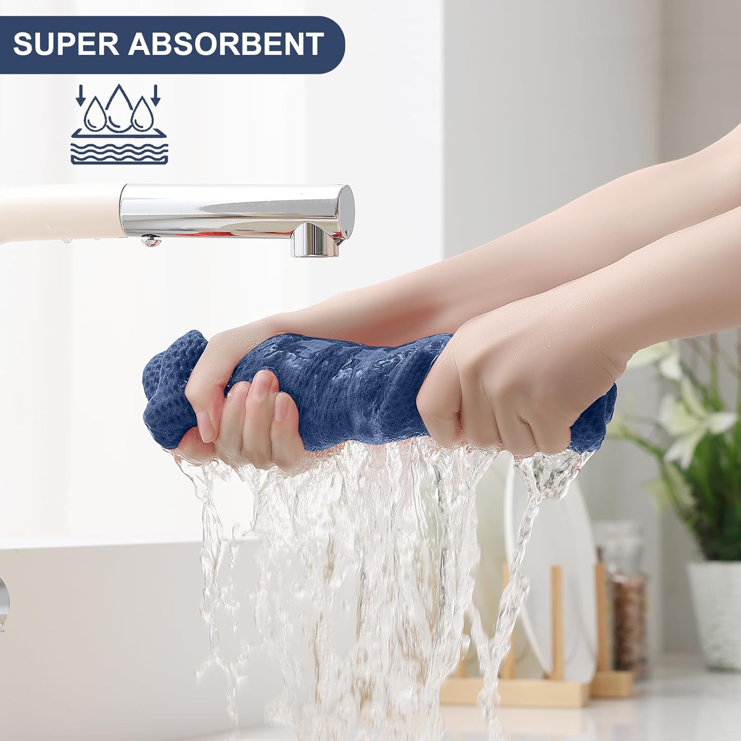 Homaxy 100% Cotton Kitchen Towels and Dishcloths Set, 12 x 12 Inches and 13 x 28 Inches, Set of 8 Bulk Kitchen Towels Set, Ultra Soft Absorbent Dish Cloths for Washing Dishes, Navy Blue - Image 3