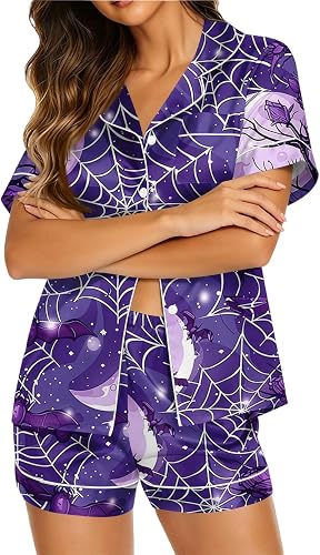 Vividcrate Women's Halloween Pajamas Soft Cute Halloween Pajama Set Short Sleeve