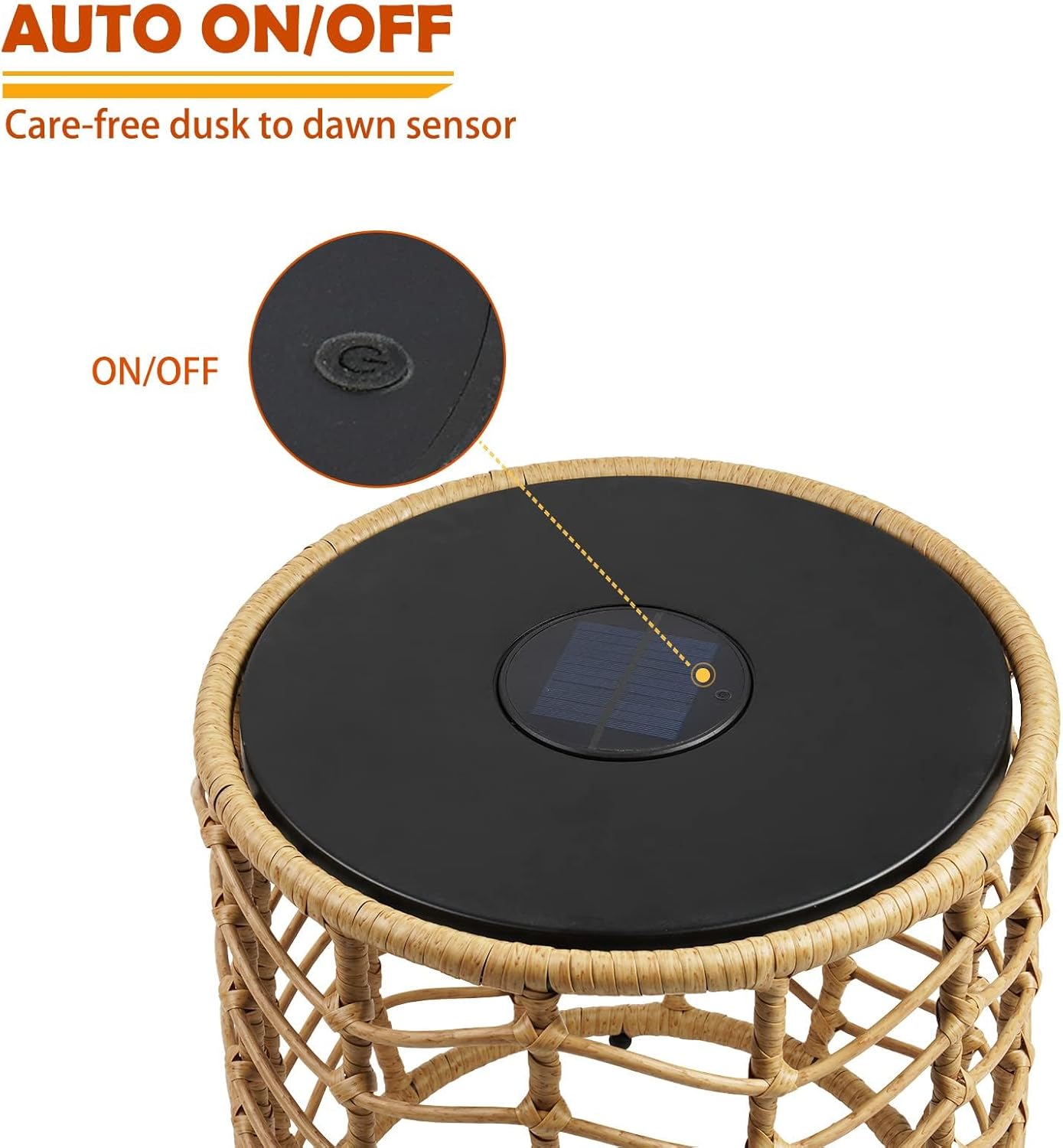 Solar Yard Boho Solar Nesting Tables with Built-in Lights - Set of 2, Weather-Resistant Wicker for Patio, Porch, Garden, Perfect Side Table for Outdoor Living, Natural & Stylish Design