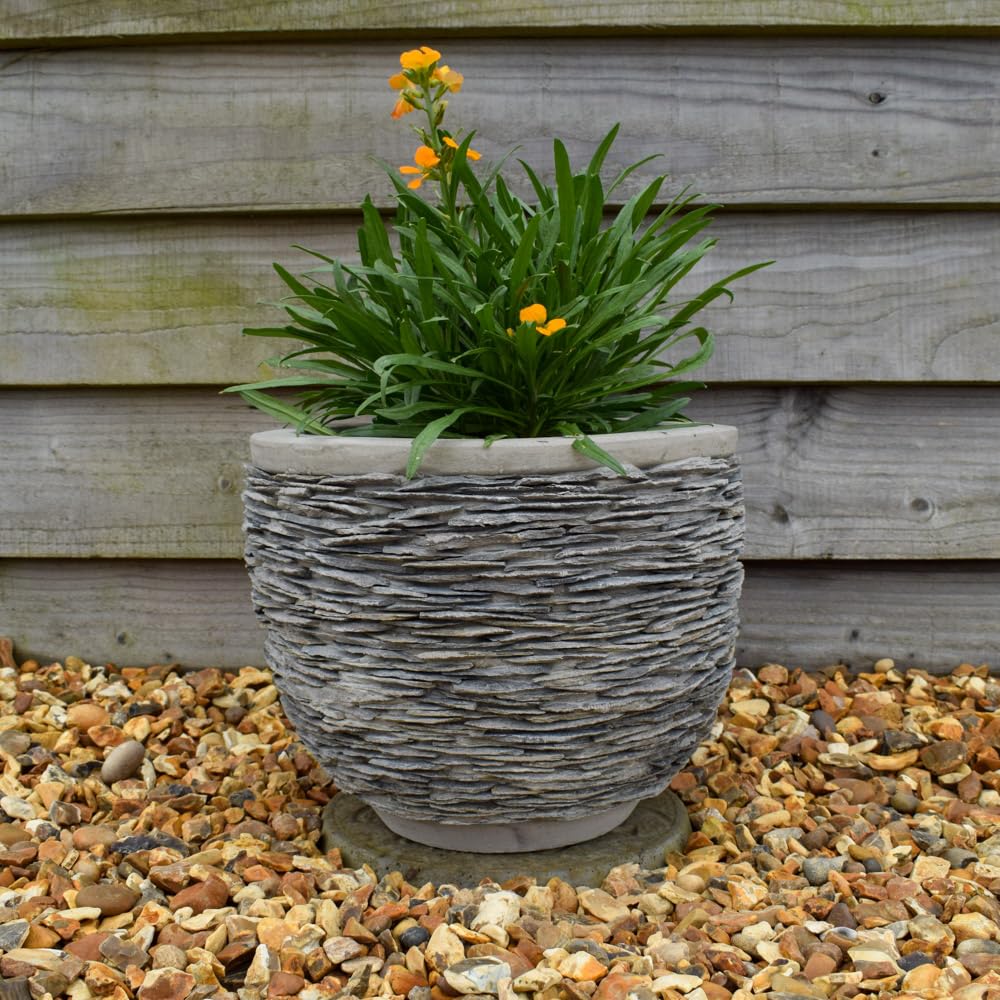 Bedwen Westcott Ann Slate Planter. Egg Shape Small 27cm diameter. Outdoor garden pot. 100% frost proof.