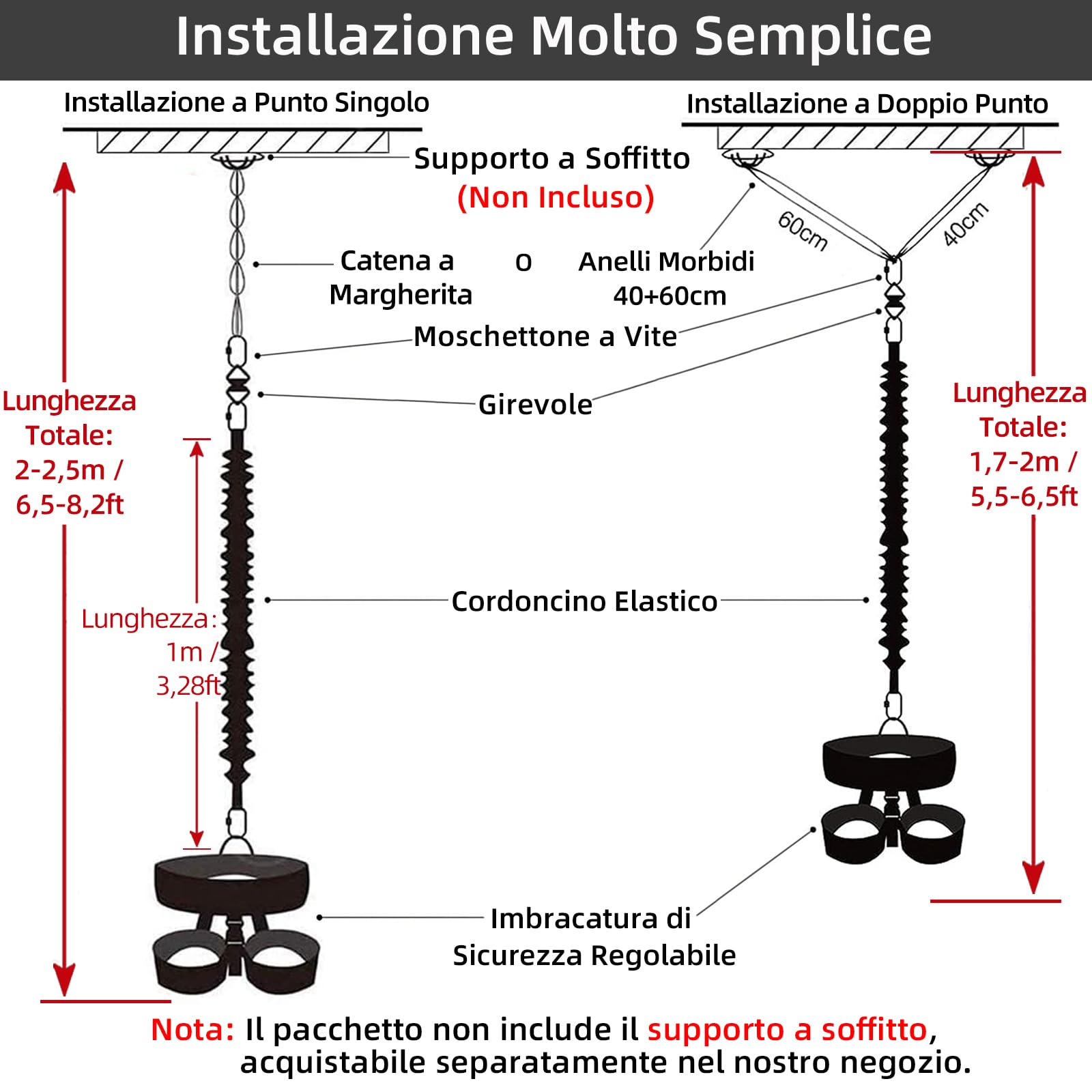 PRIOR FITNESS Set Completo per Bungee Fitness, Imbracatura Regolabile con Cordon Elastico Rinforzato, Fascia Resistente 50-120kg per Yoga Aereo e Allenamenti in Studio, Certificato CE e SGS