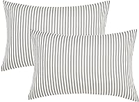 Vista 21 de JELLYMONI - Juego de 2 fundas de almohada de algodón 100% natural a cuadros, color blanco con cuadrícula negra, patrón geométrico estampado