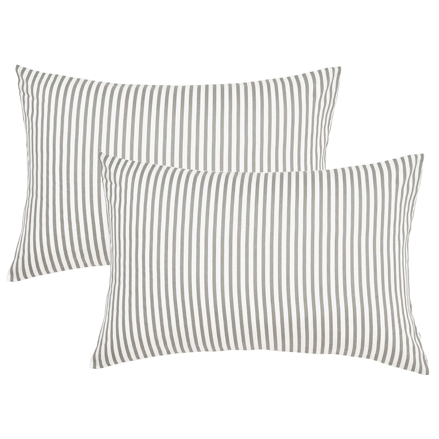 JELLYMONI 100 Natural Cotton Striped Pillowcases Set 2 Pack White and Grey Vertical Stripes Pattern Printed Pillow Covers
