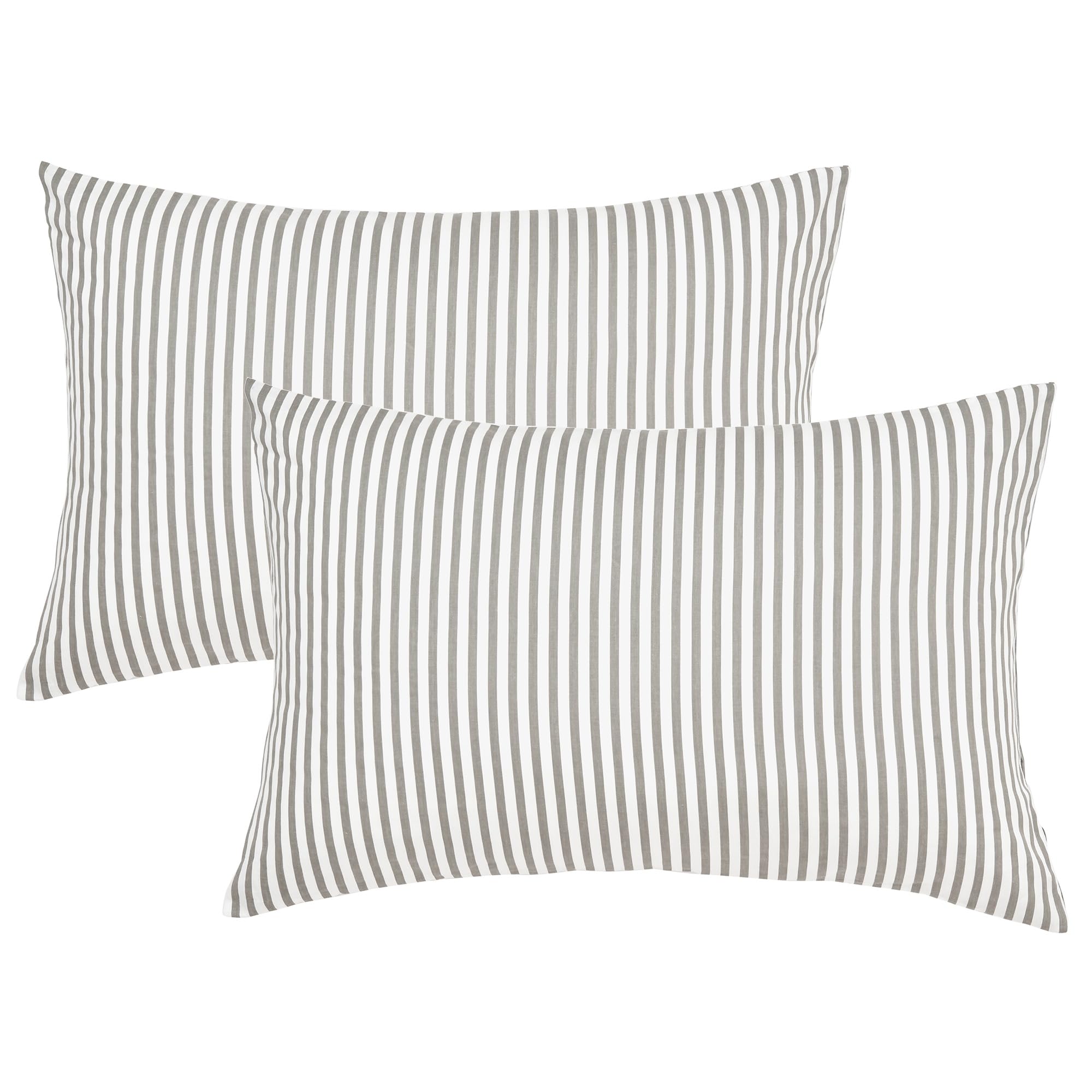 JELLYMONI 100 Natural Cotton Striped Pillowcases Set 2 Pack White and Grey Vertical Stripes Pattern Printed Pillow Covers