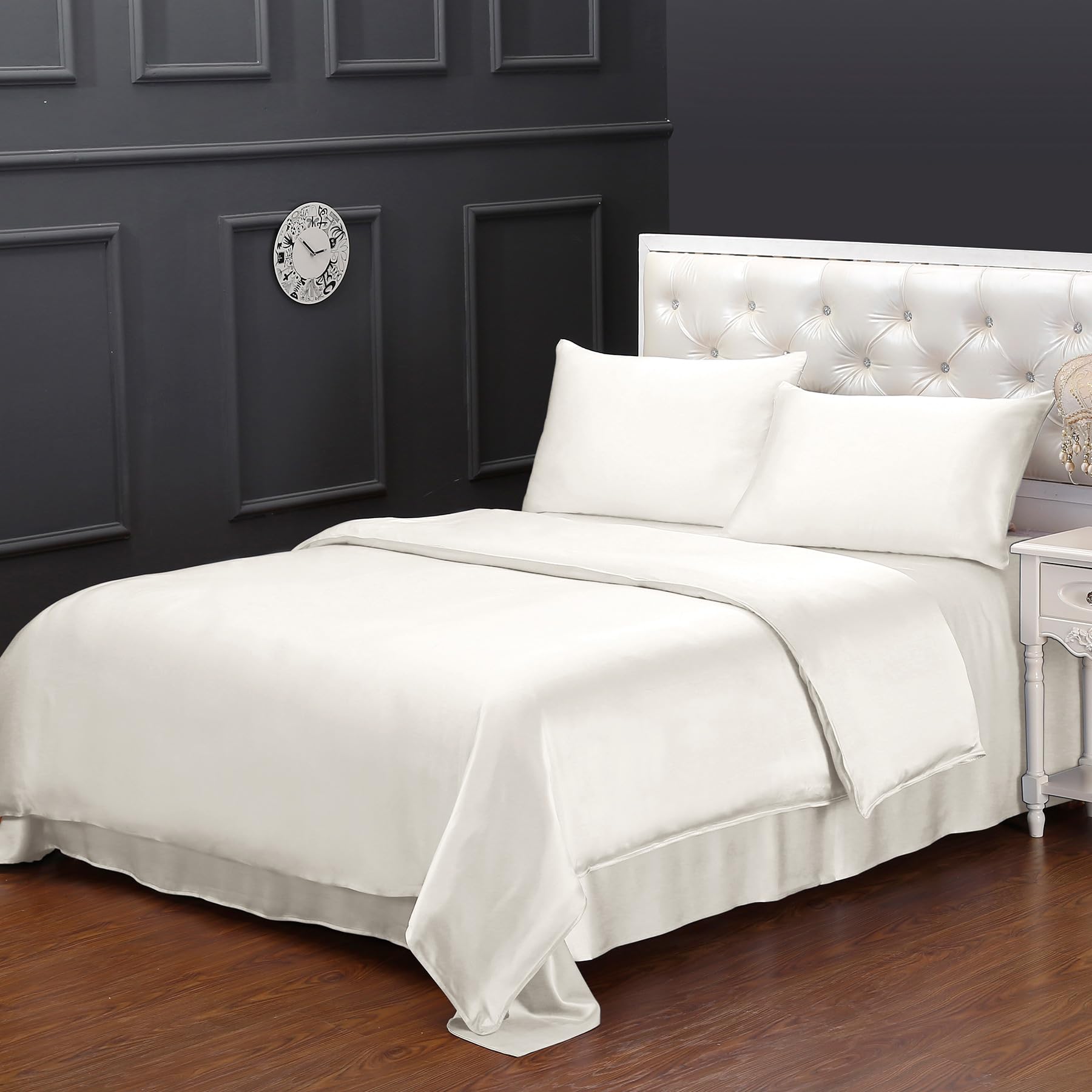 LilySilk Silk Duvet Cover, 19 Momme 100% Pure Mulberry Silk Comforter Cover All Season, Breathable Super Soft Cozy for Double Bed (Ivory, Double 200x200cm)