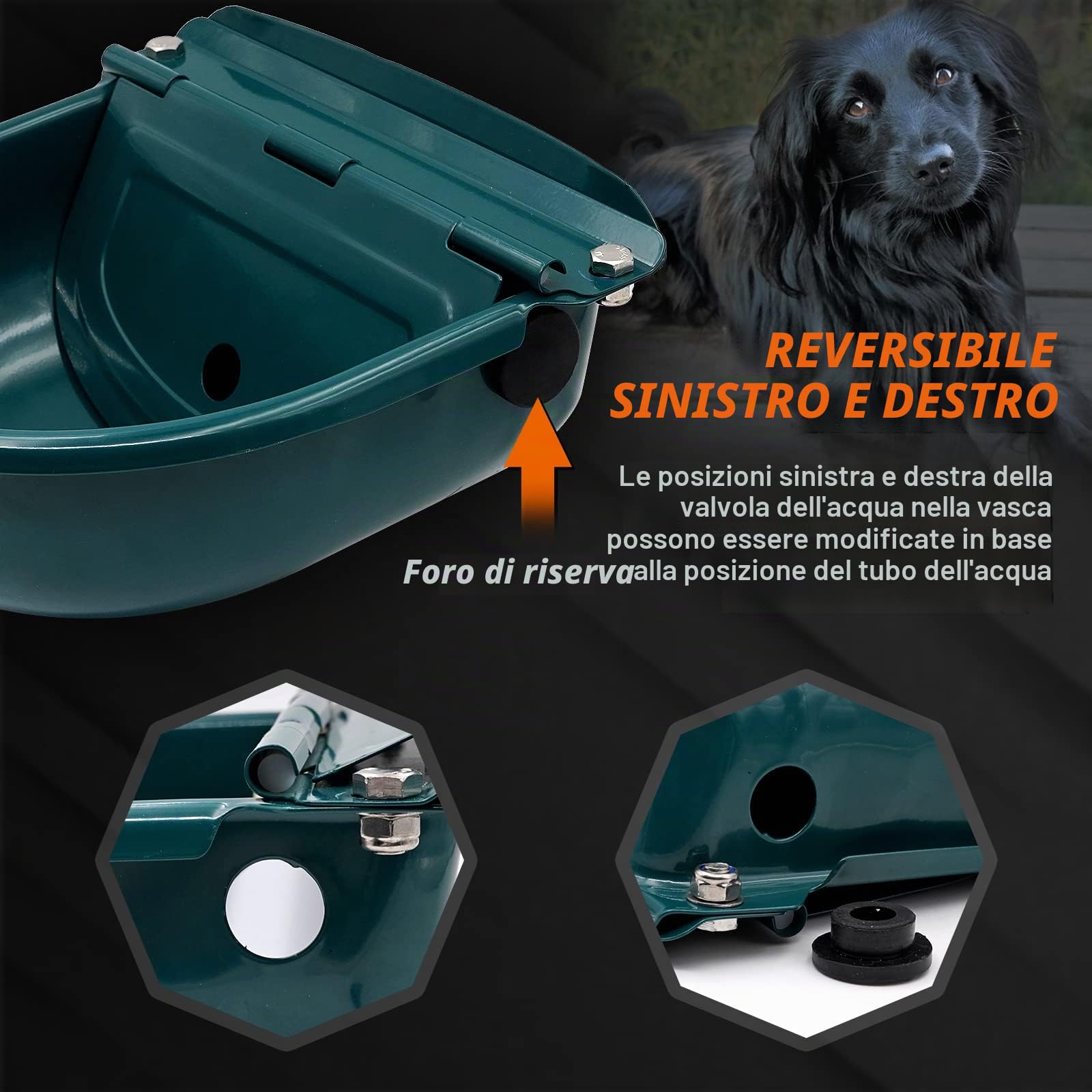 Abbeveratoio Automatico In Acciaio Inox con Valvola a Galleggiante Regolabile e Foro di Scarico Per Abbeveratoi Per Cavalli, Bovini, Capre, Pecore e Cani (Verde Scuro)