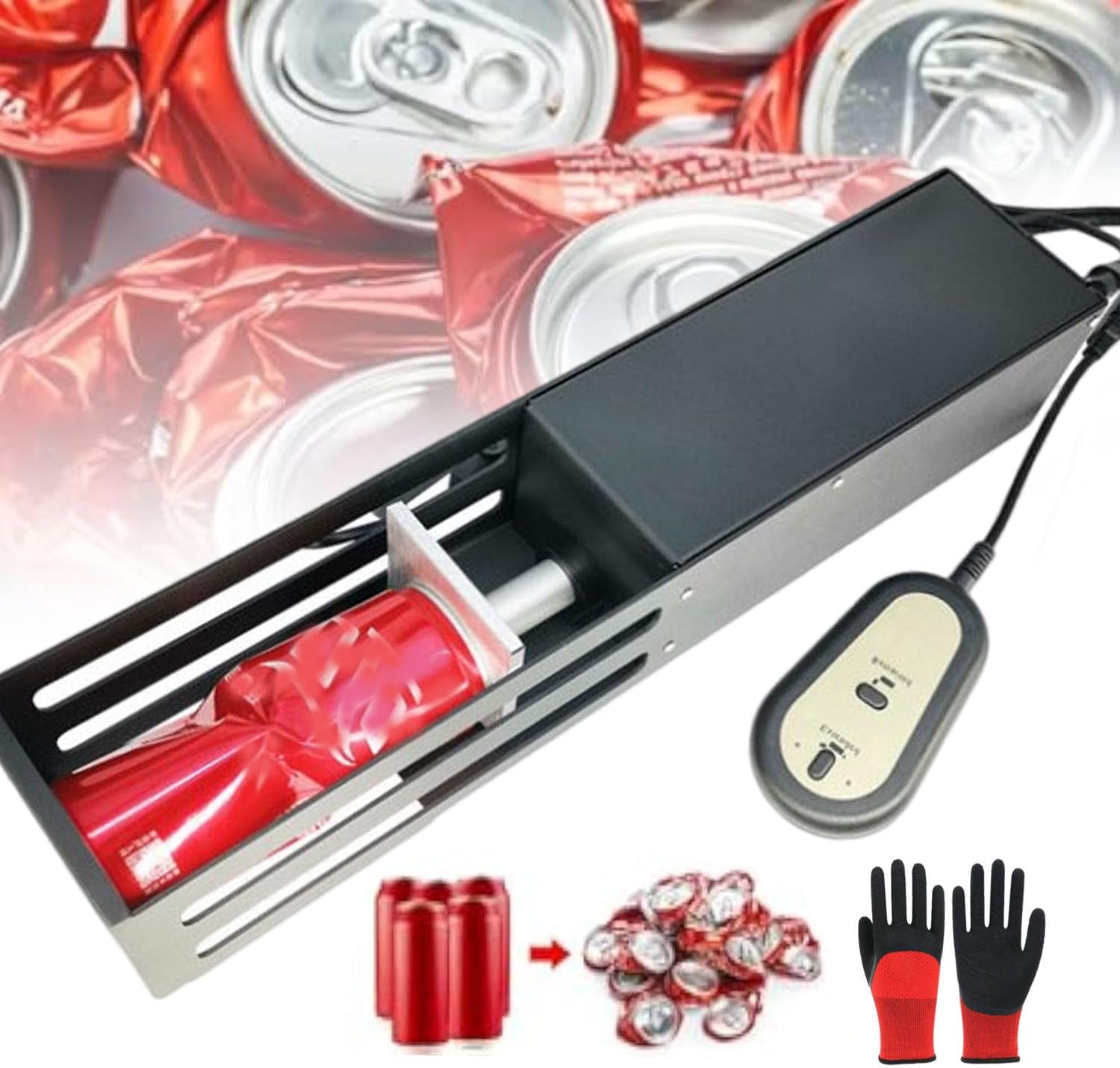 Portable Water Bottle Recycling Compressor, Electric Can Crusher, Horizontal and Vertical Use/One-Button Operation, for Recycling Aluminium soda, soda Beer,Black